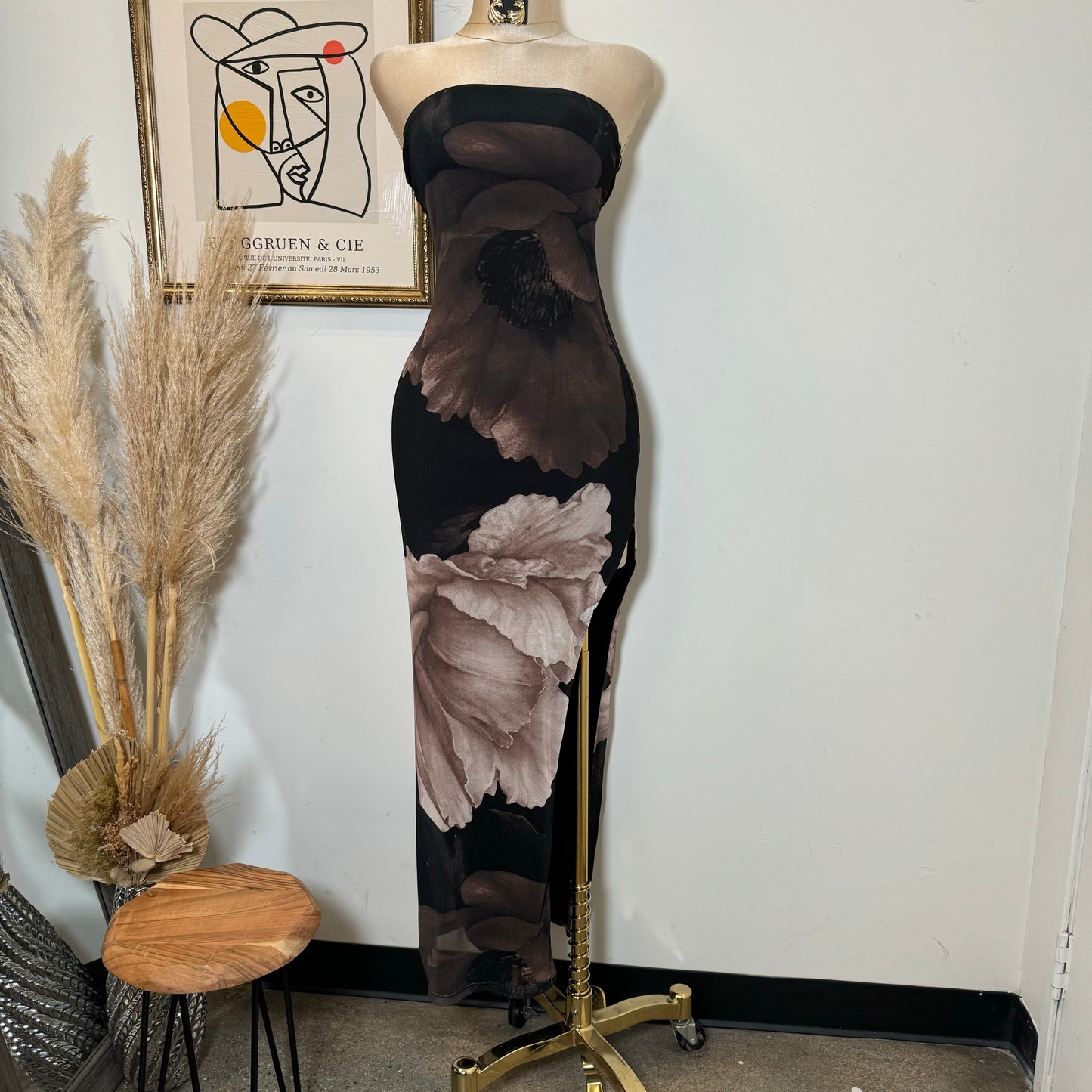 Tube Slit Maxi Dress-Brown