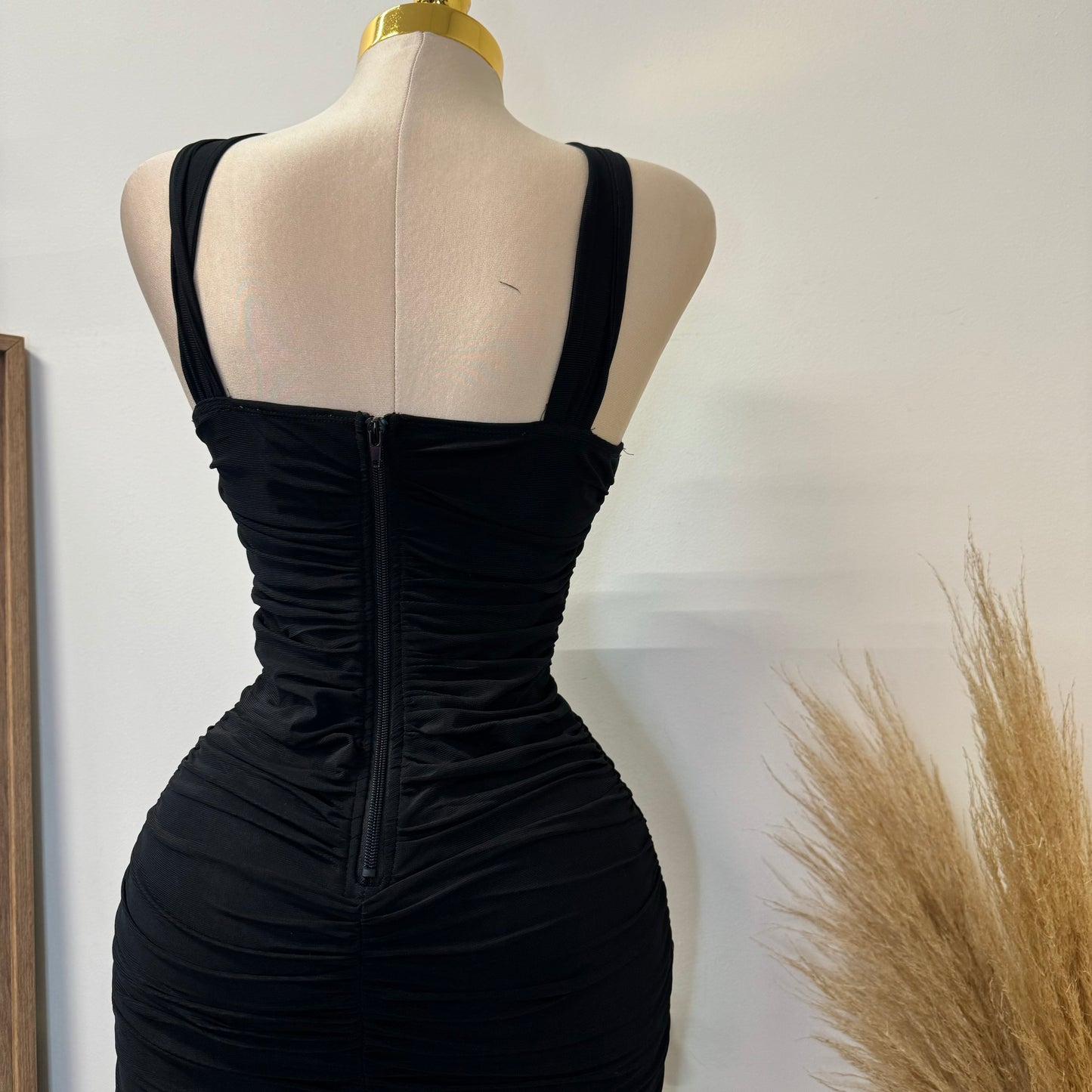 Inara Mesh Twist Halter Neck Midi Dress-Black1
