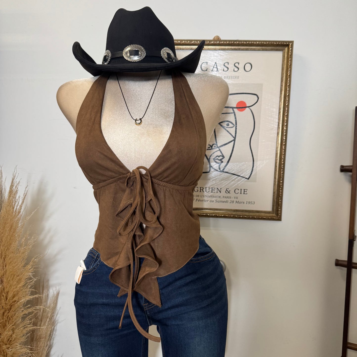 Halter Suede Self Tie-Brown