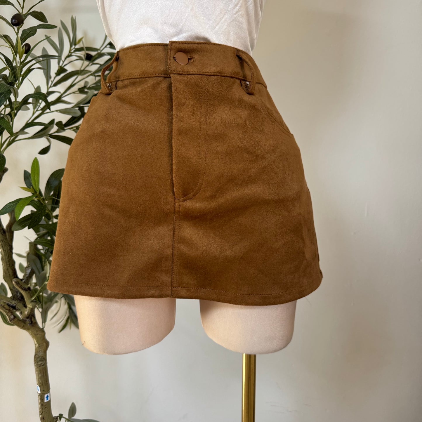 Suede Mini Skirt with shorts underneath -Camel