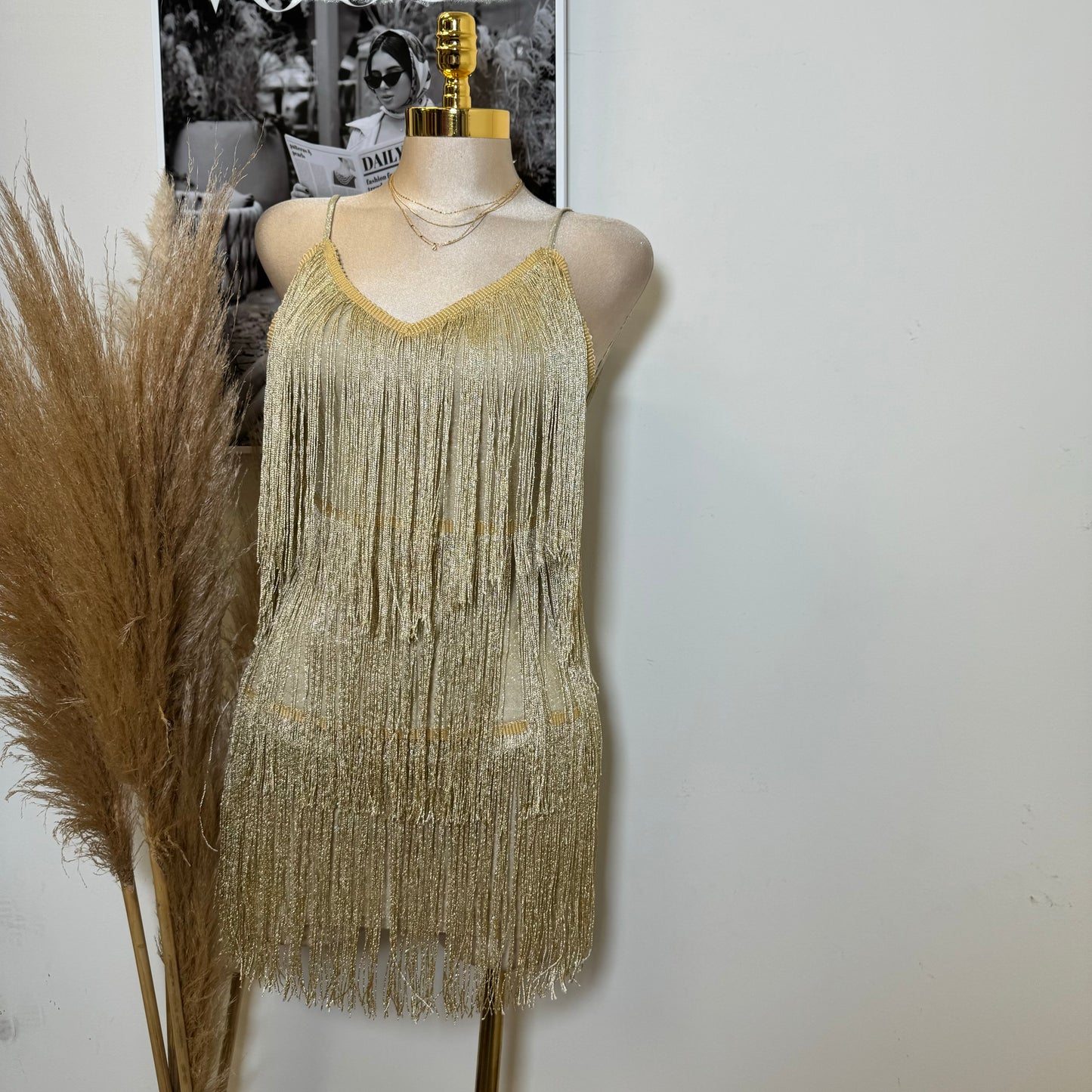 Fringe Gold Dress-Gold