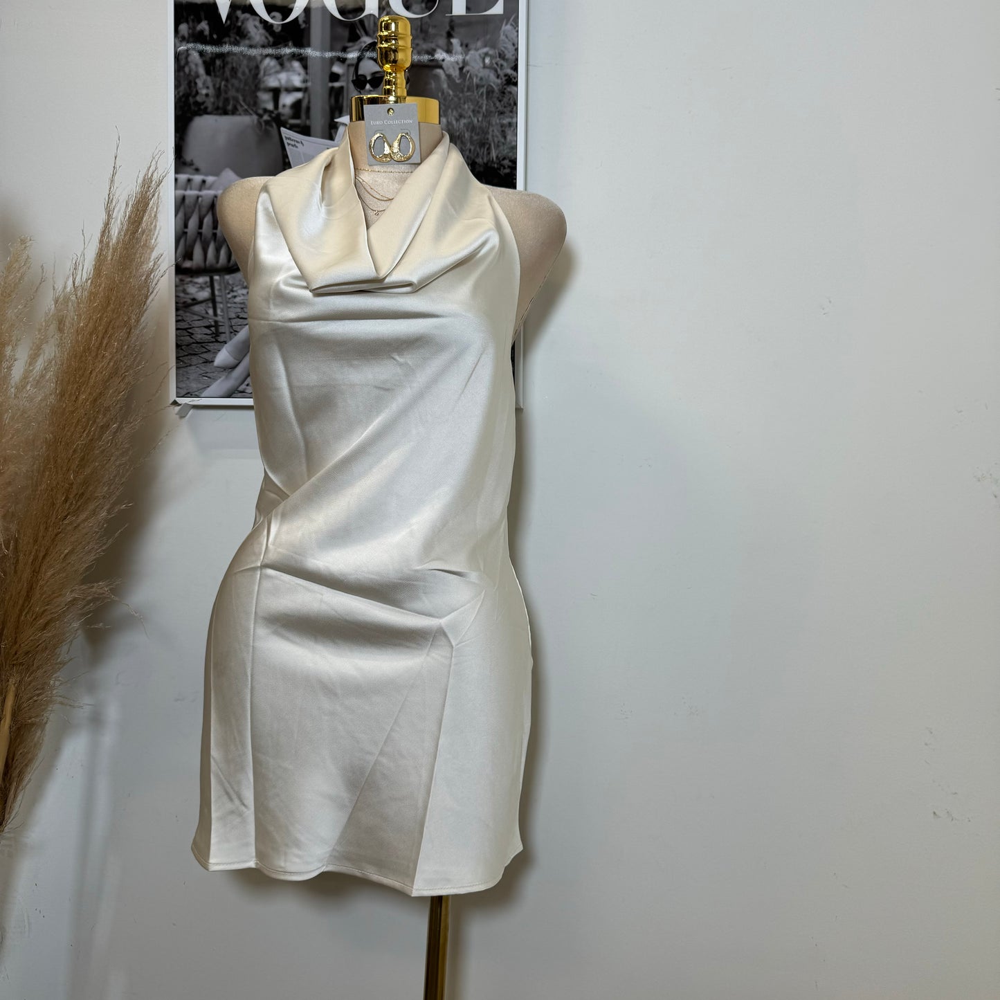 Santa Silky Halter Dress-Oatmeal