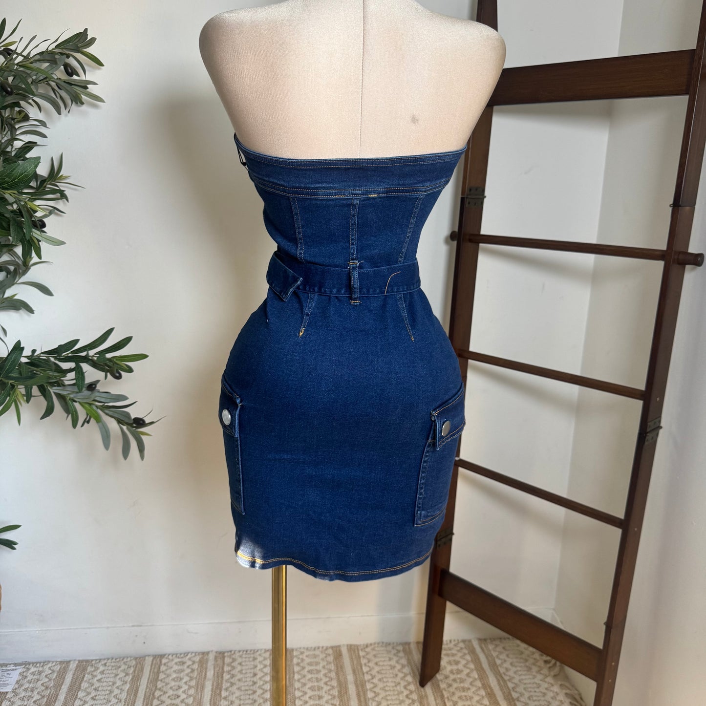 Cargo Strapless Denim Dress-Denim