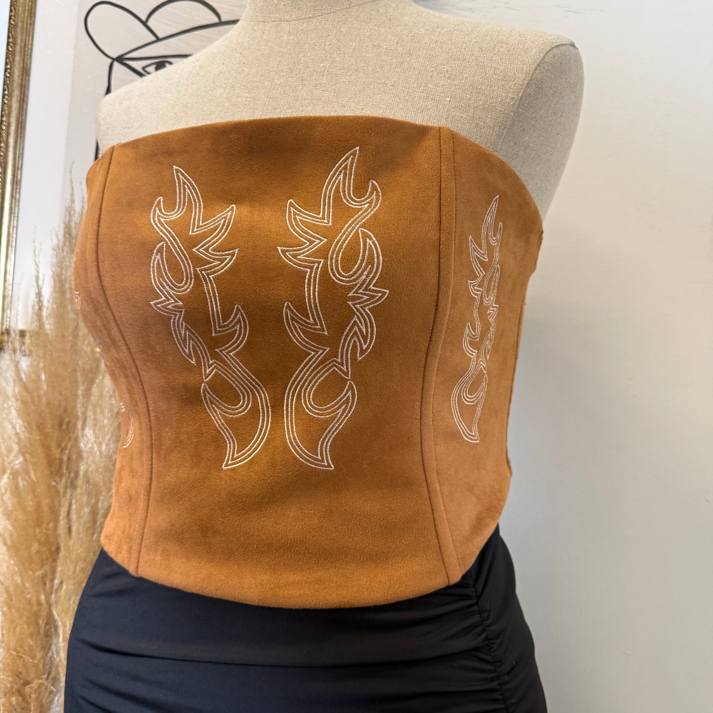 Camelia Suede Corset Plus Size-Brown