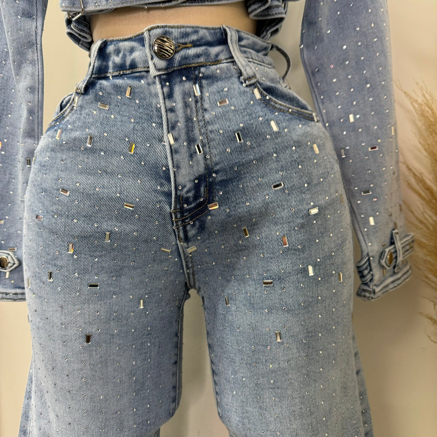 Ximena Rhinestone Pants-Blue