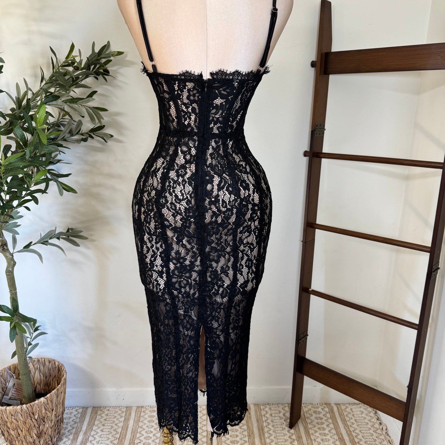 Midnight Lace Corset Dress-Black