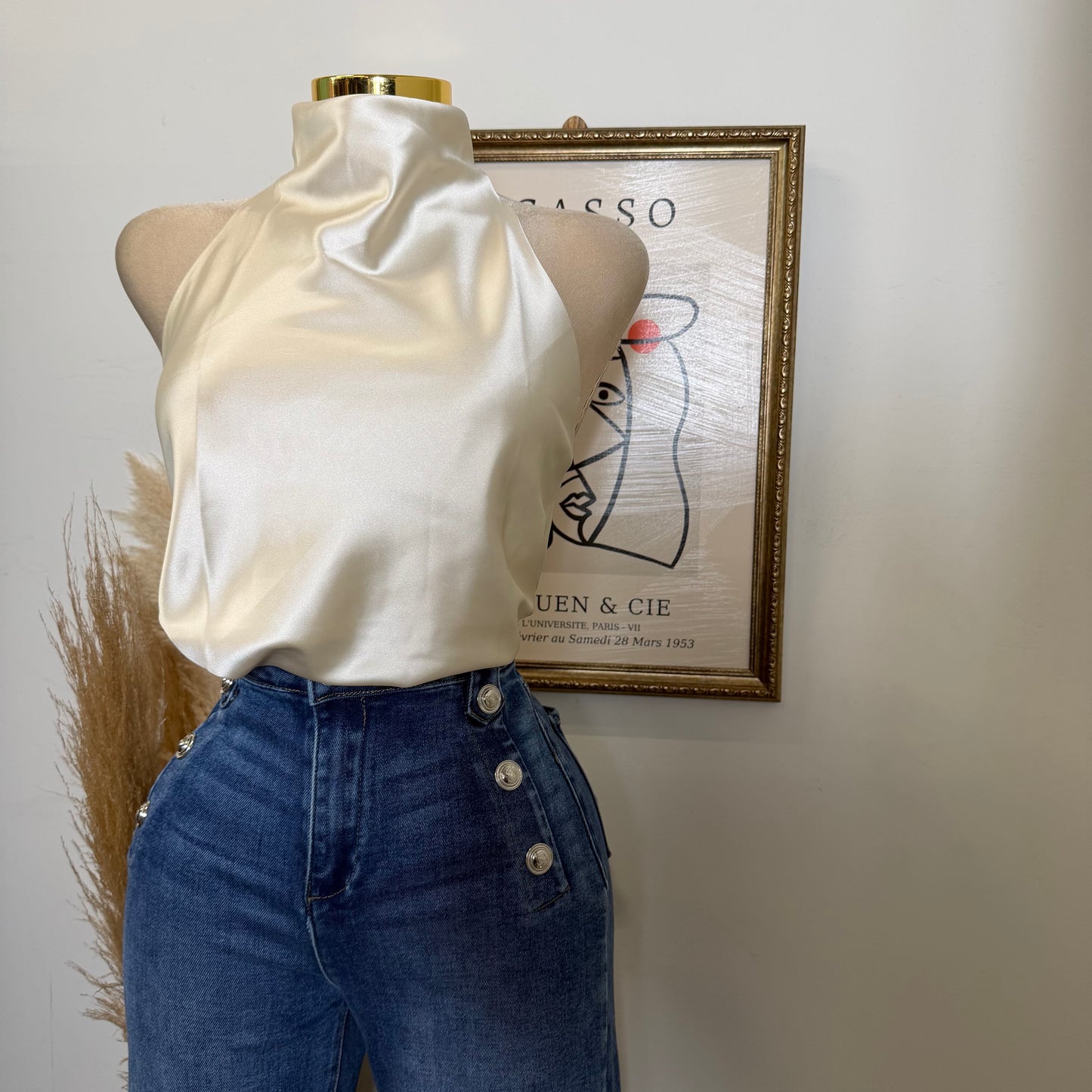 Satin Halter Top-Cream