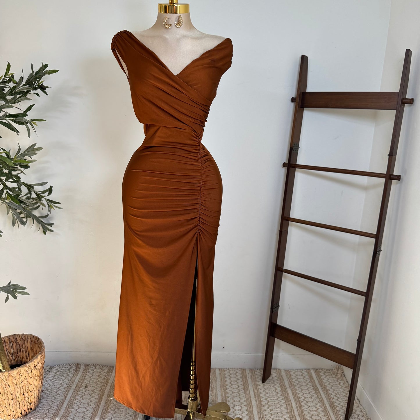 Off Shoulder Gala Dress-Cobre