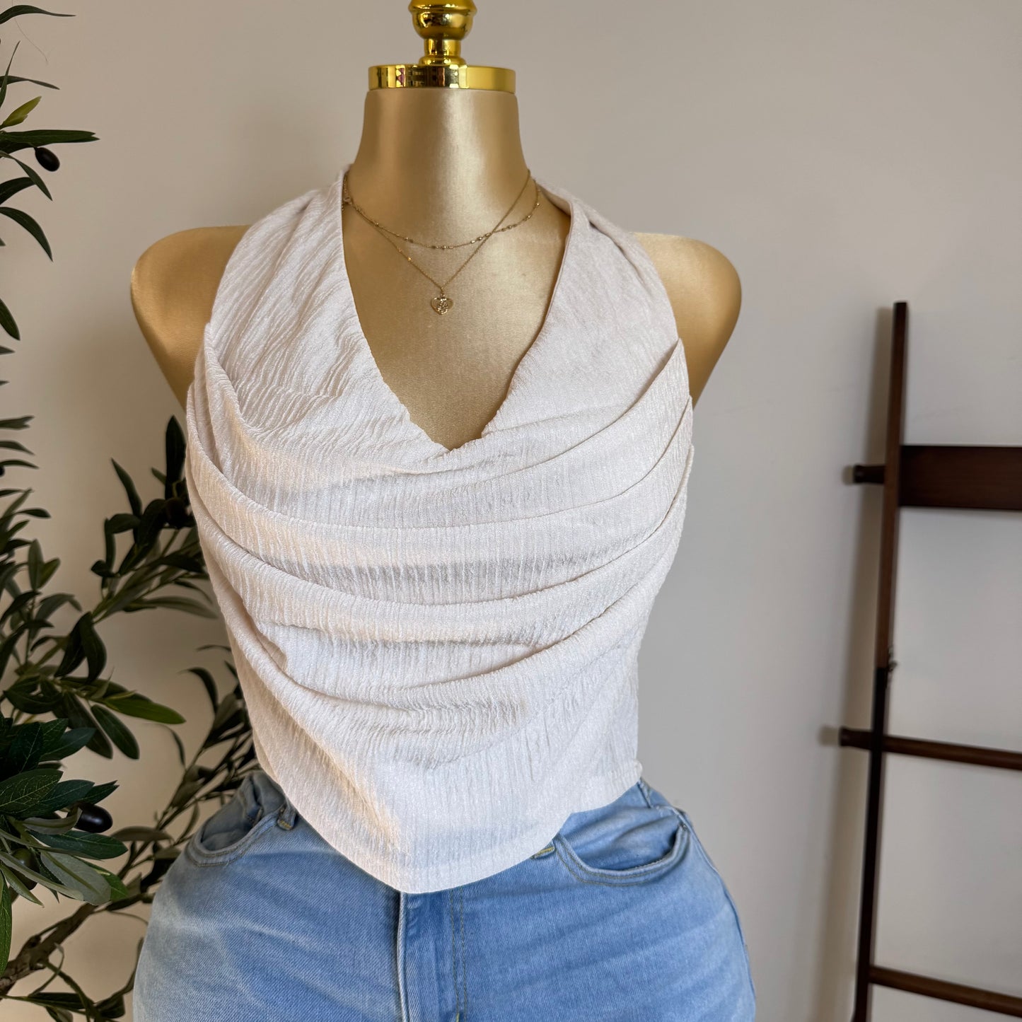 Cowl Crop Top PL-White