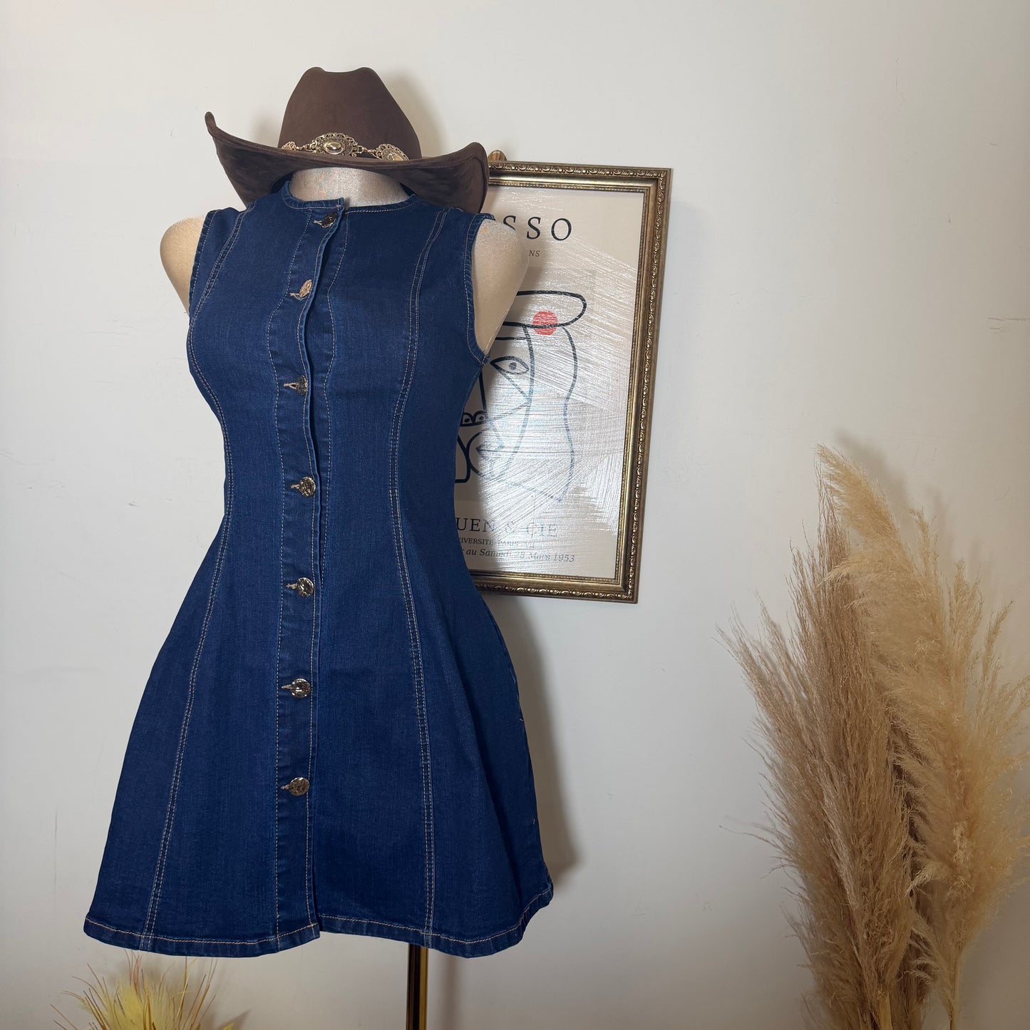 Sleeveless Denim Mini Dress -D Blue