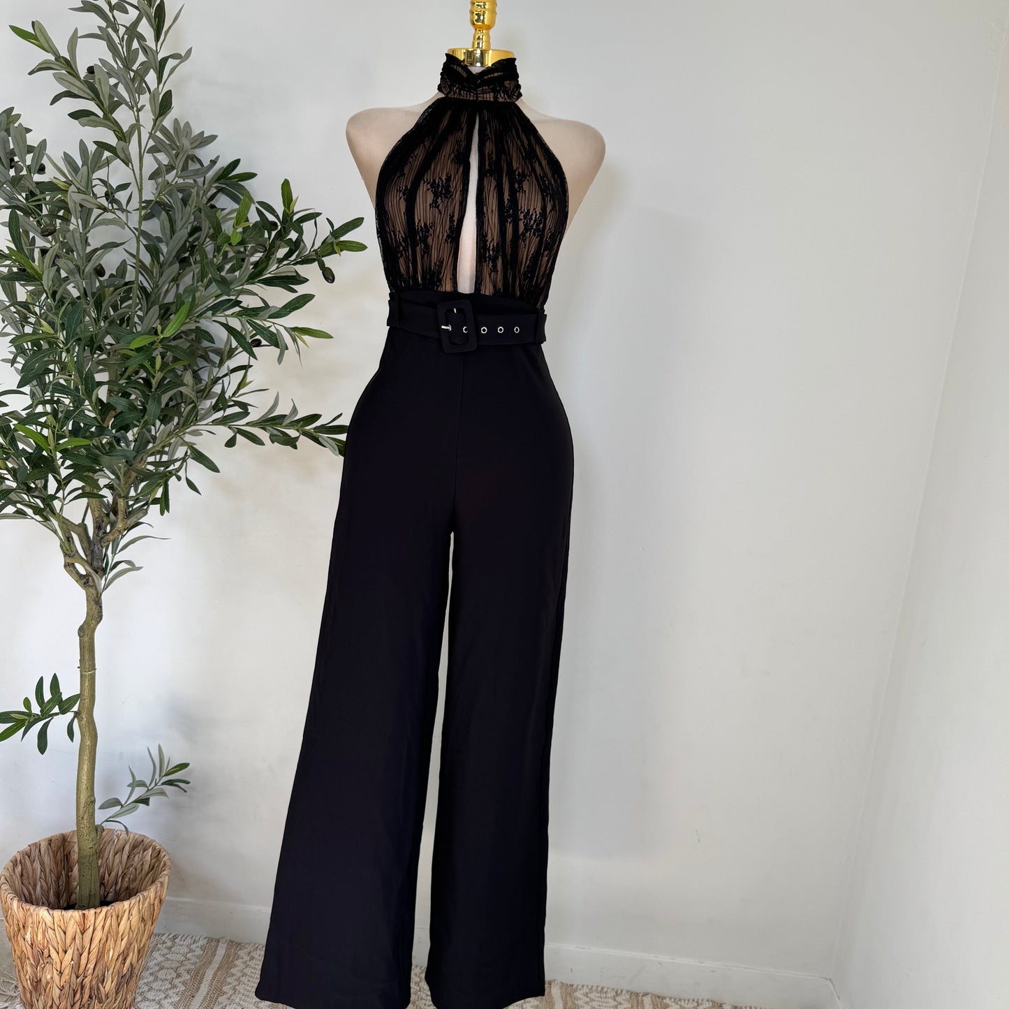 LACE & STRETCH WOVEN JUMPSUIT
