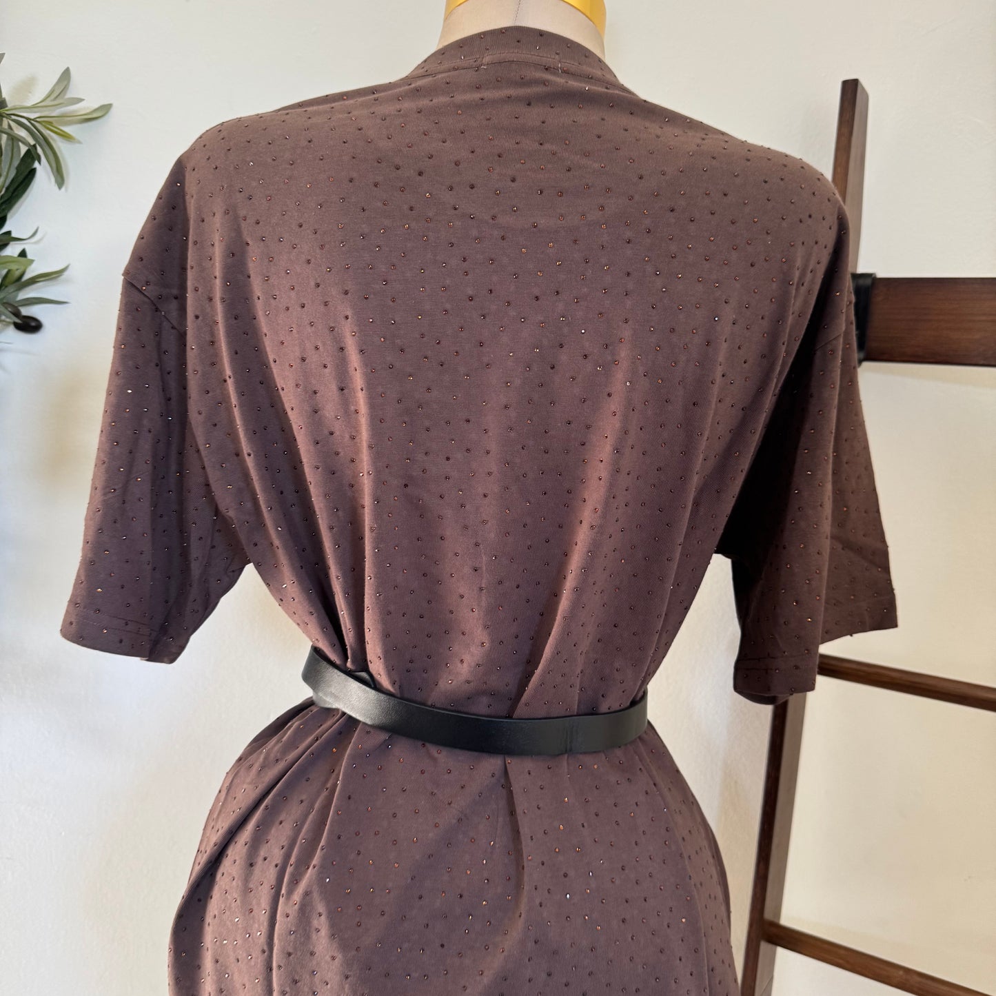 Rhinestone Oversized Top-Brown