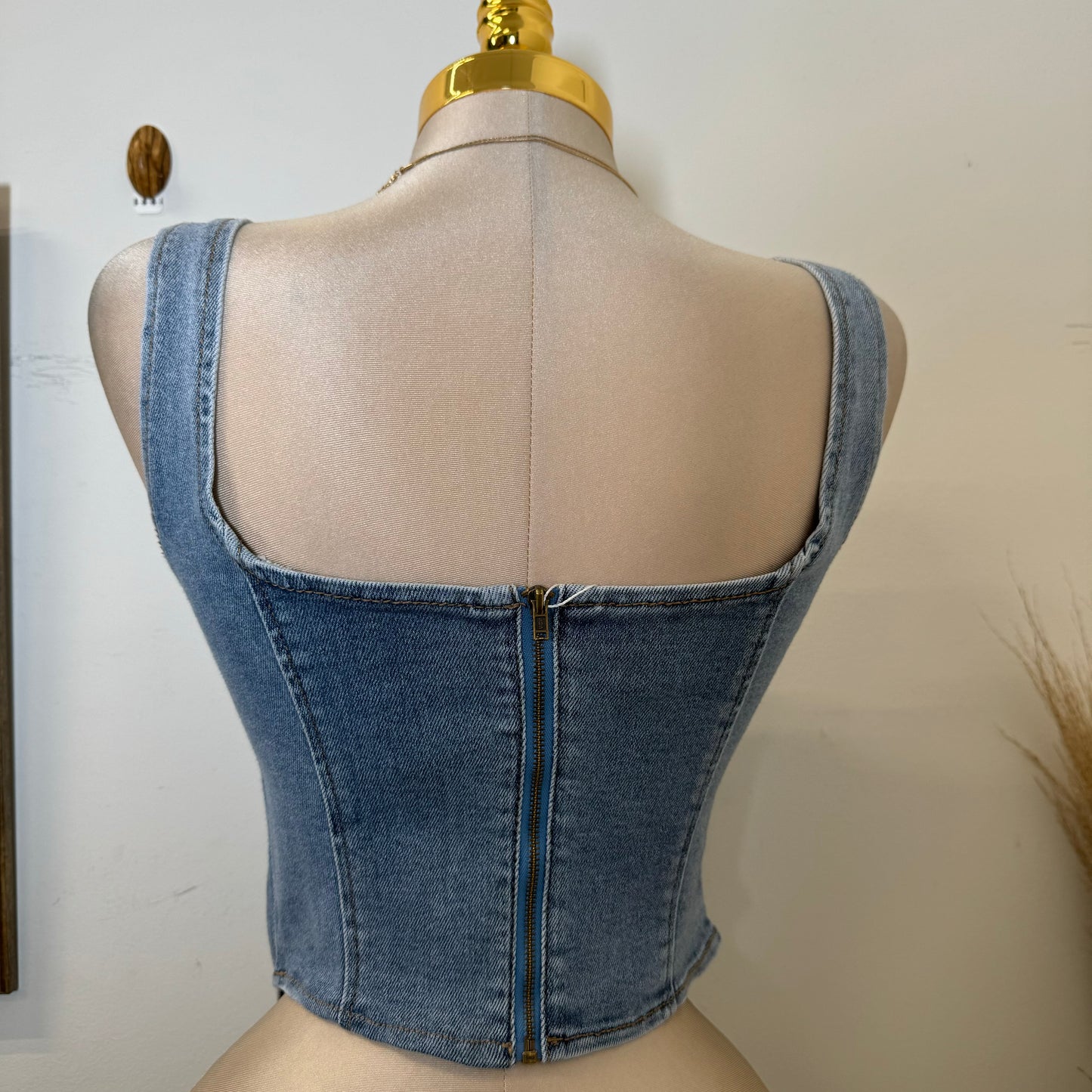 Rhinestone Denim Vest-Blue