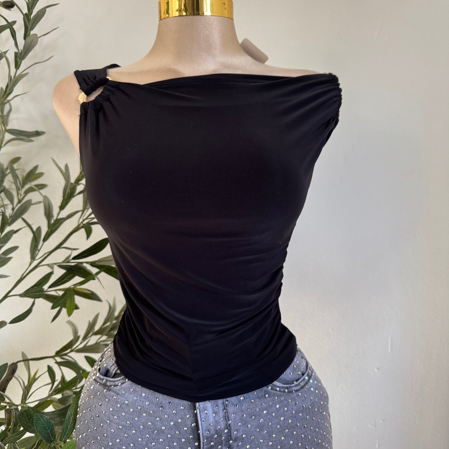 Asymmetrical Top with Gold Detail-Black