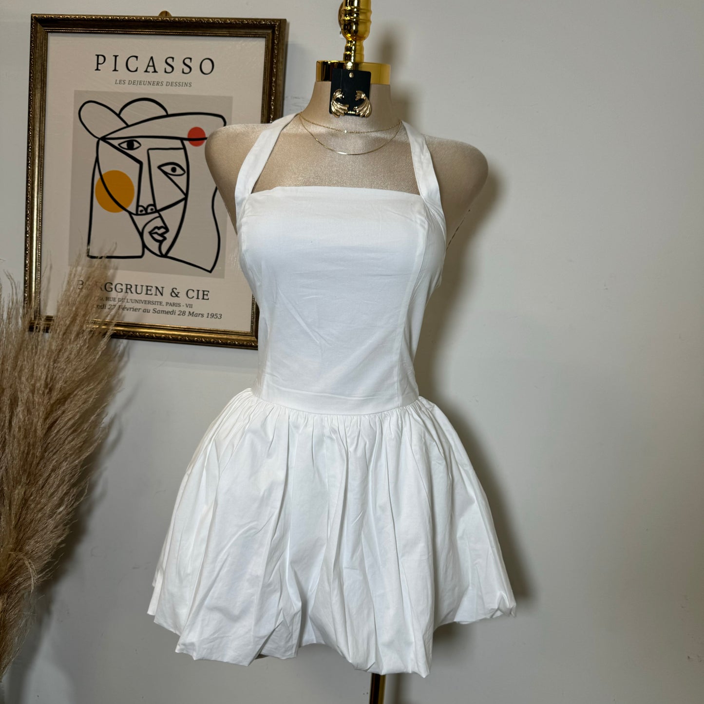 Halter Bubble Dress-White