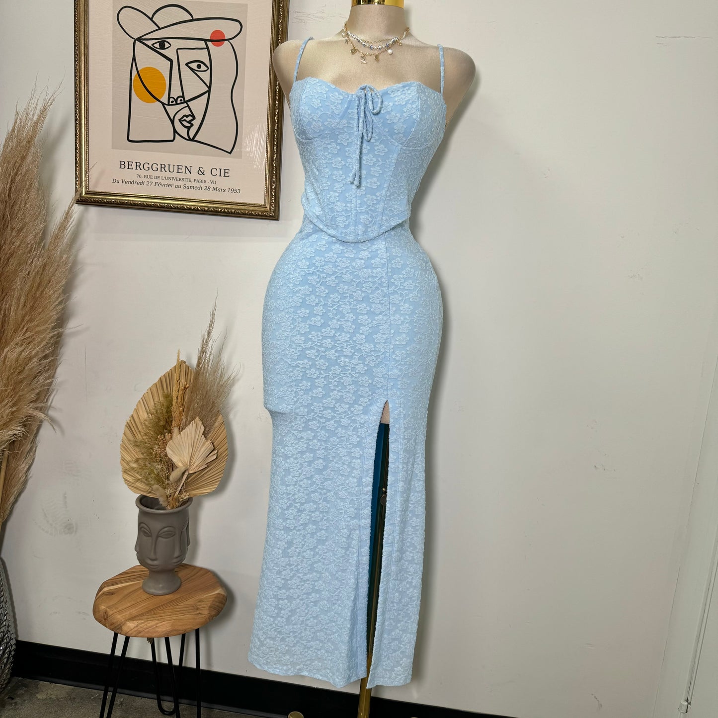 Flower Maxi Skirt Set-Blue