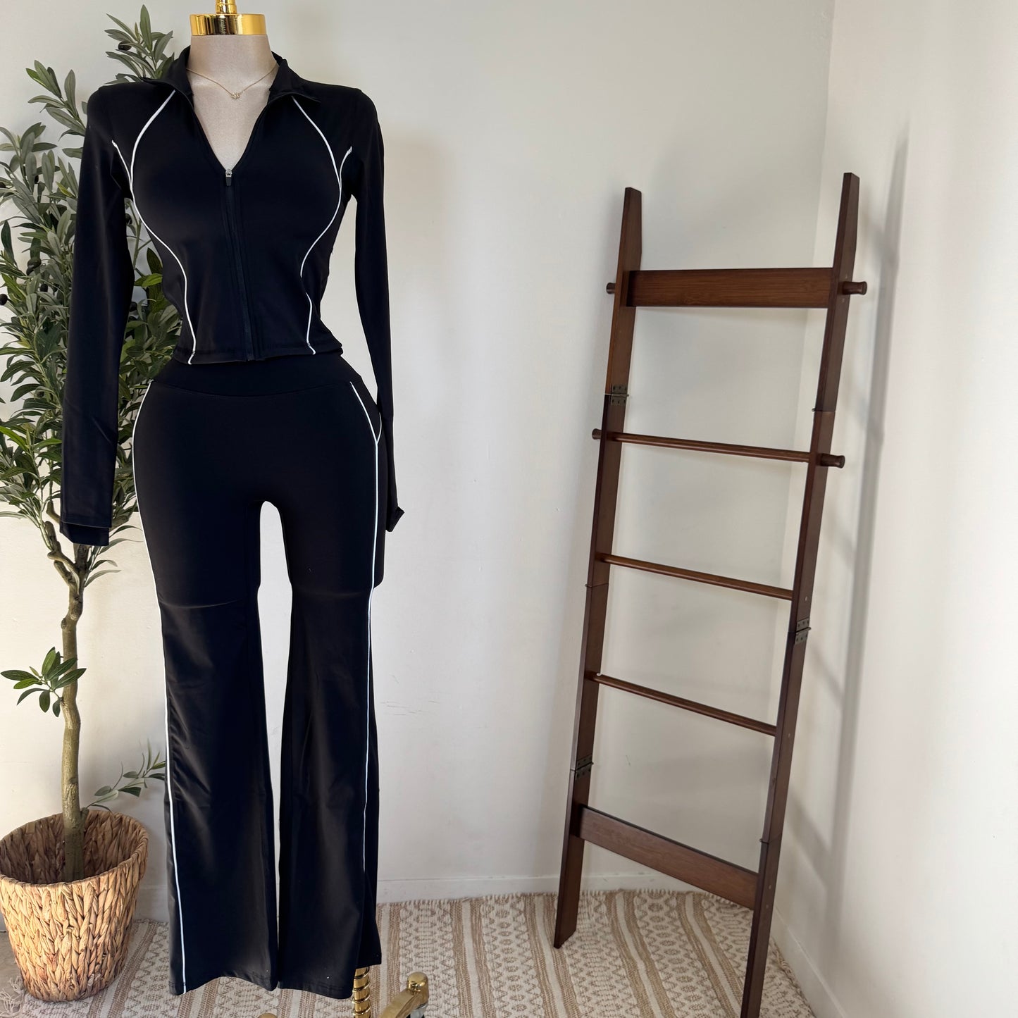 Long Sleeve Jacket Set-Black