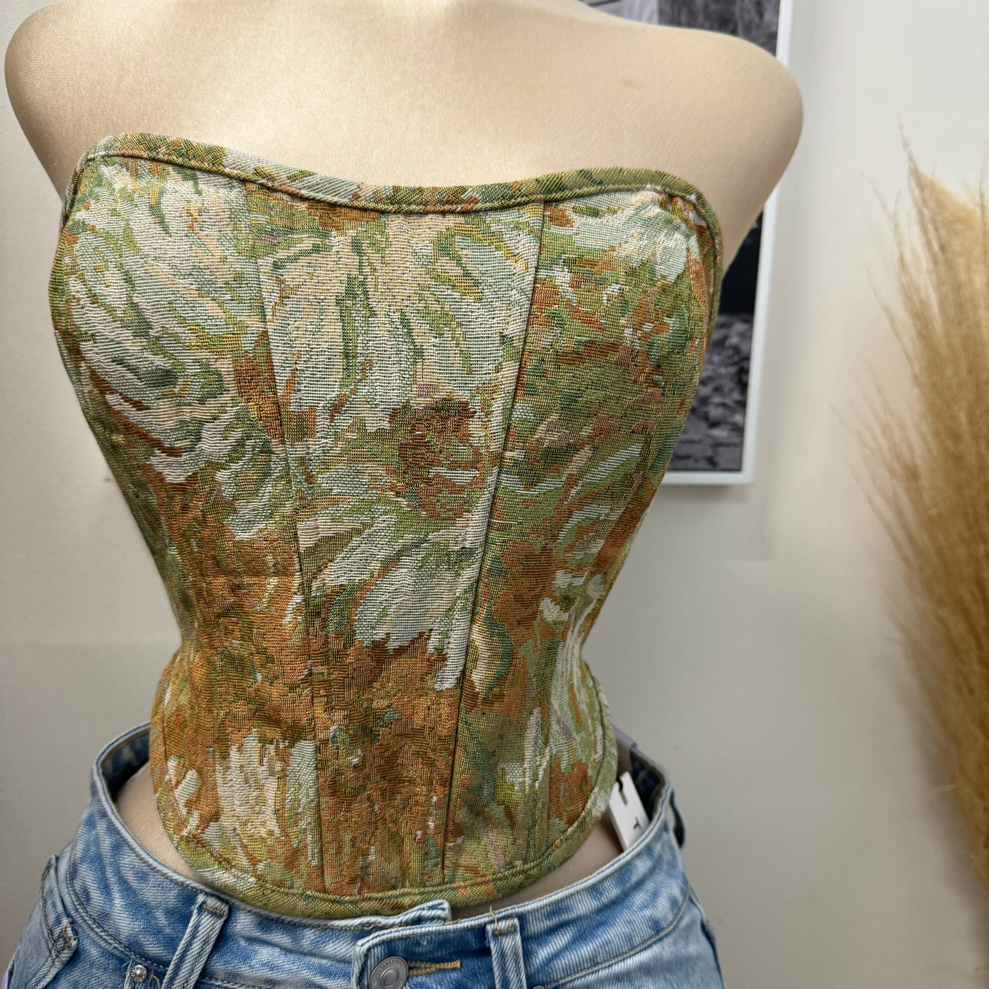 Delia Print Corset Top-Green