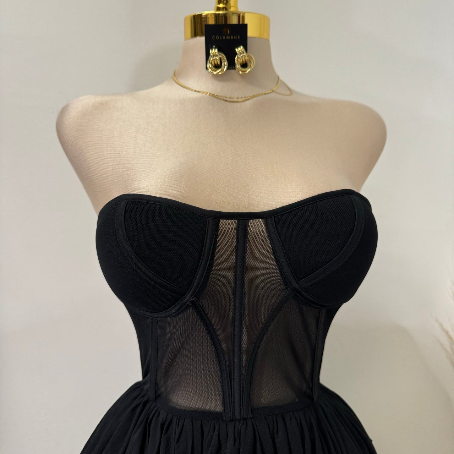 Mesh Corset Top-Black