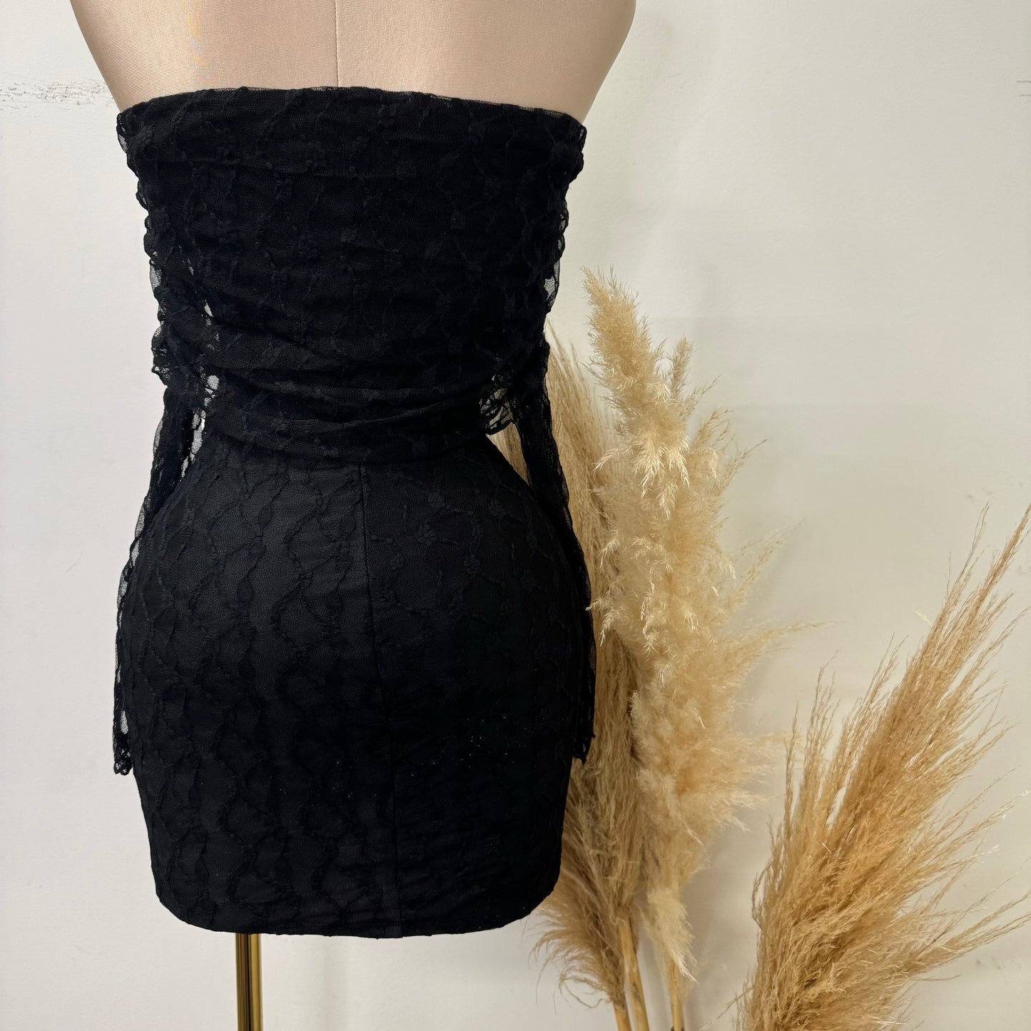 Lace Off shoulder Dress-Black