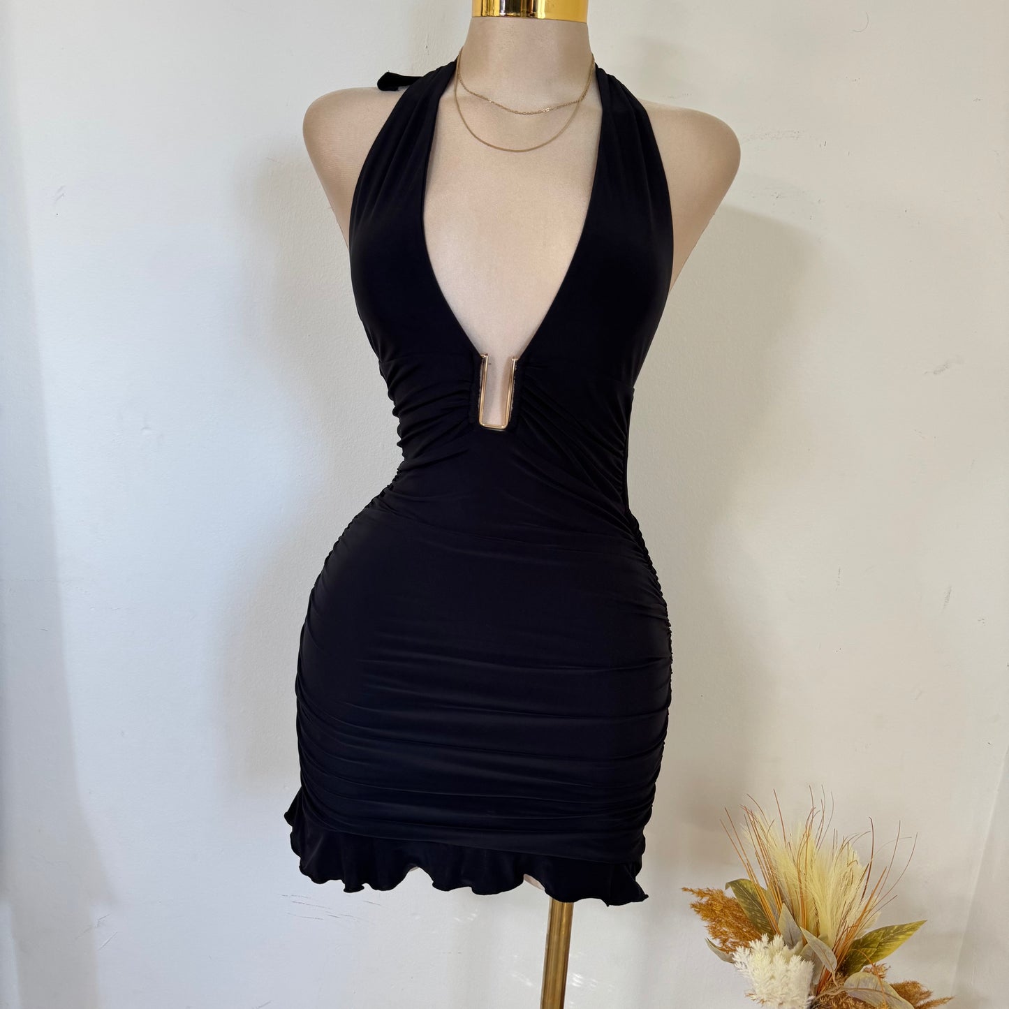 Sleeveless Halter Mini Dress-Black