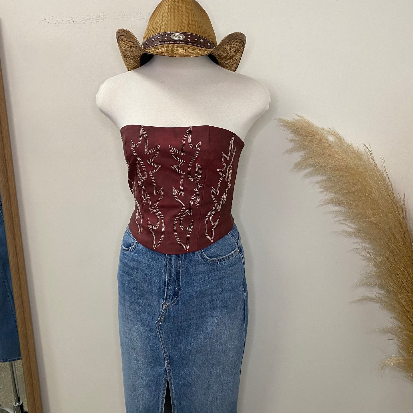 La Nena Embroided Western Corset -Burgundy