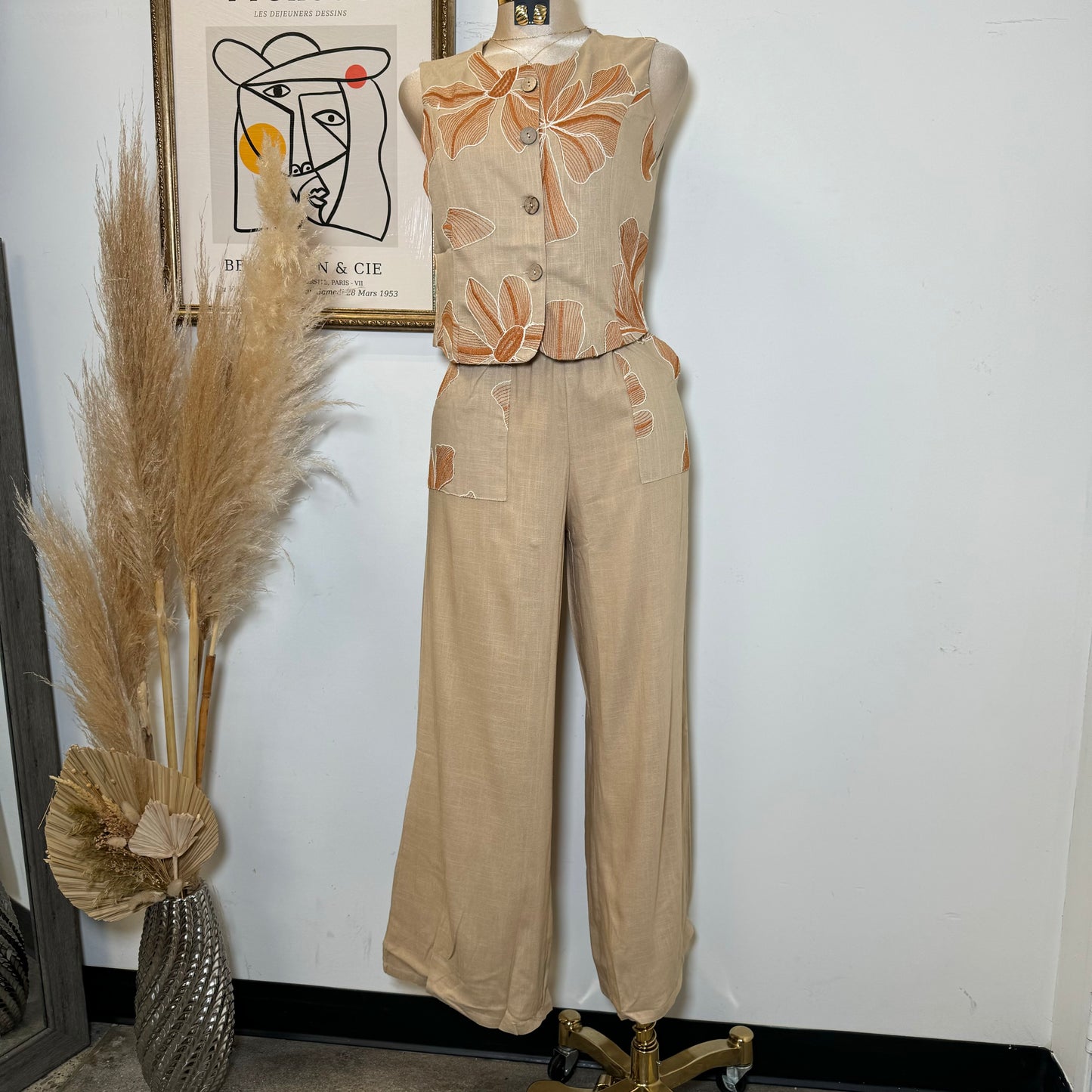 Ahoi Linen Pant Set-Brown