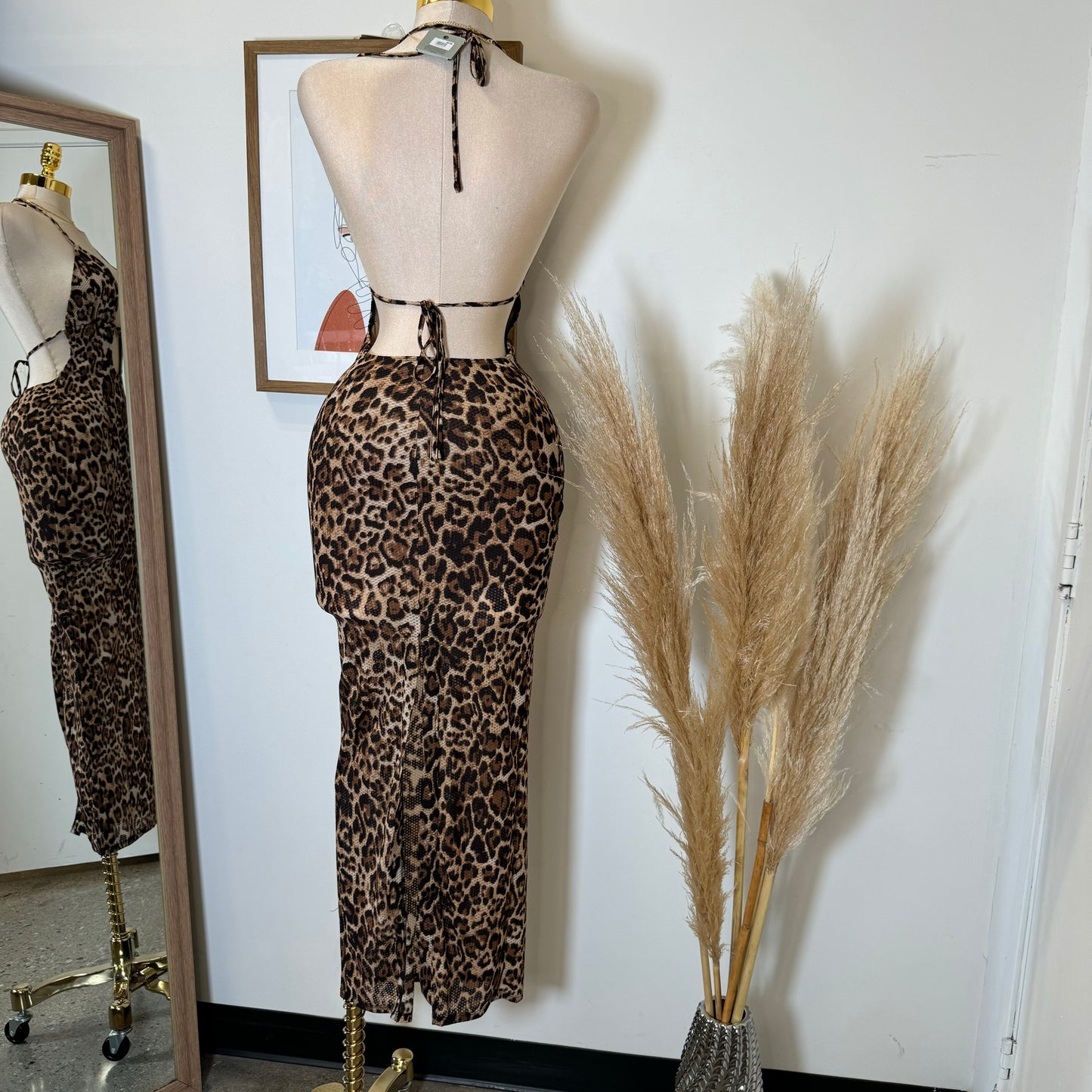 Cheetah Open back Maxi Dress-cheetah