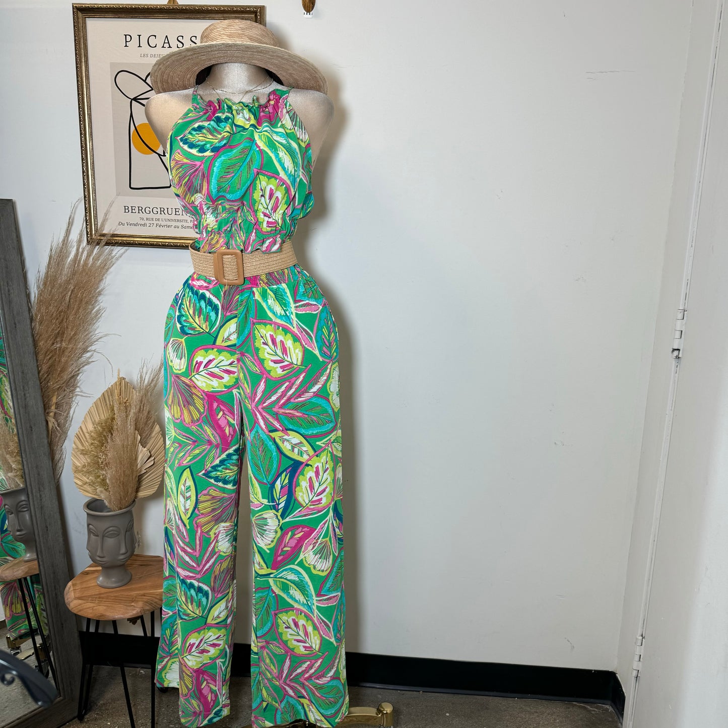 Adamari Pant Set-Green/Hot Pink