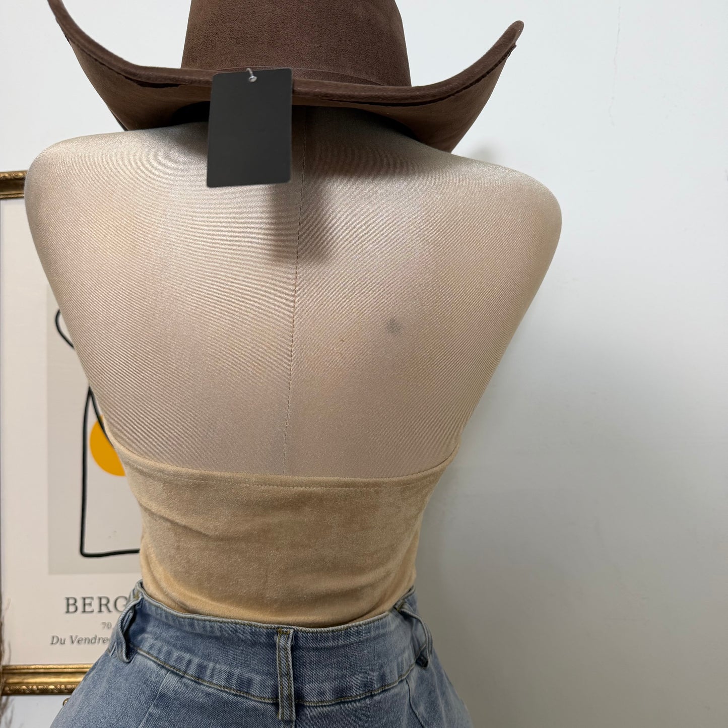 Tie Front suede Top with stitch Detail-Caramel