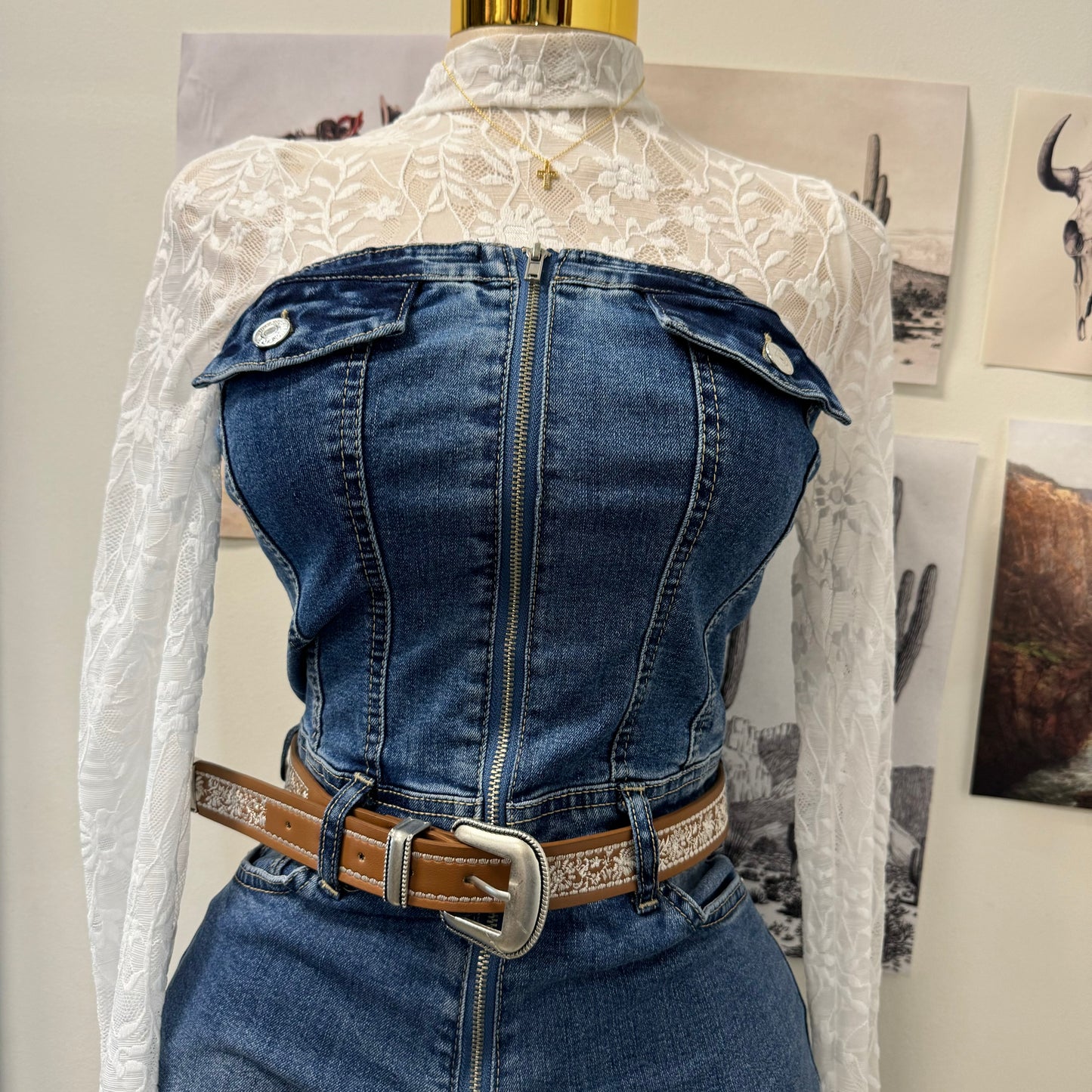 Rodeo Strapless Denim Jumpsuit-Blue