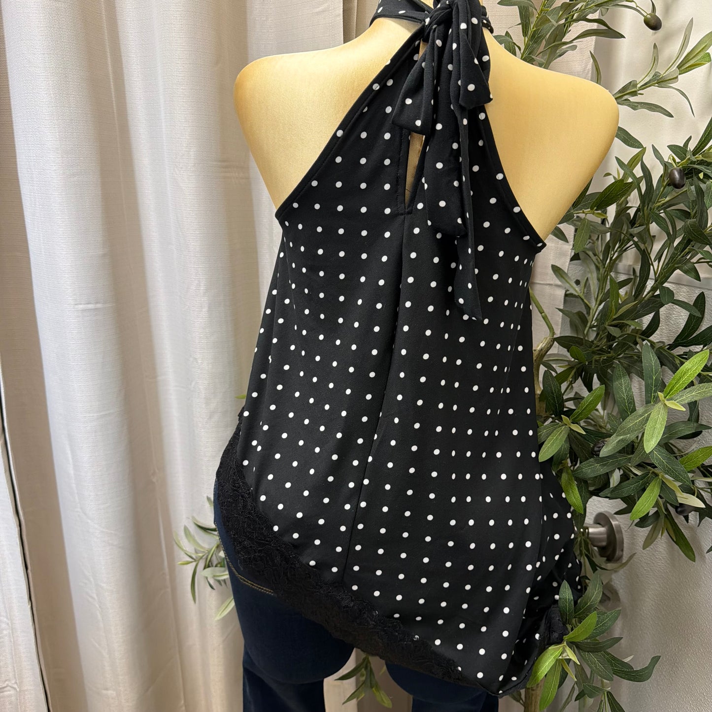Asymmetrical Polka Dot Double layered Top-Black