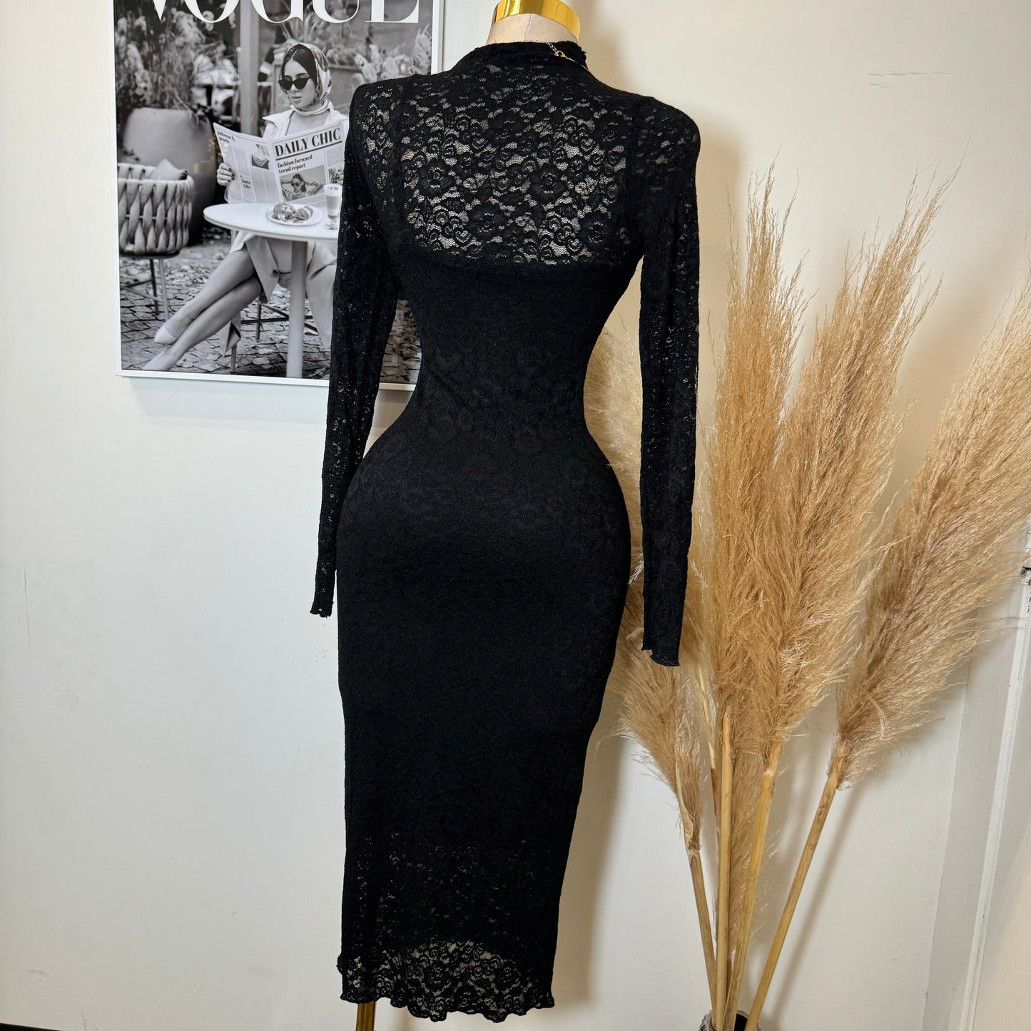 Rosie Lace Midi Dress-Black