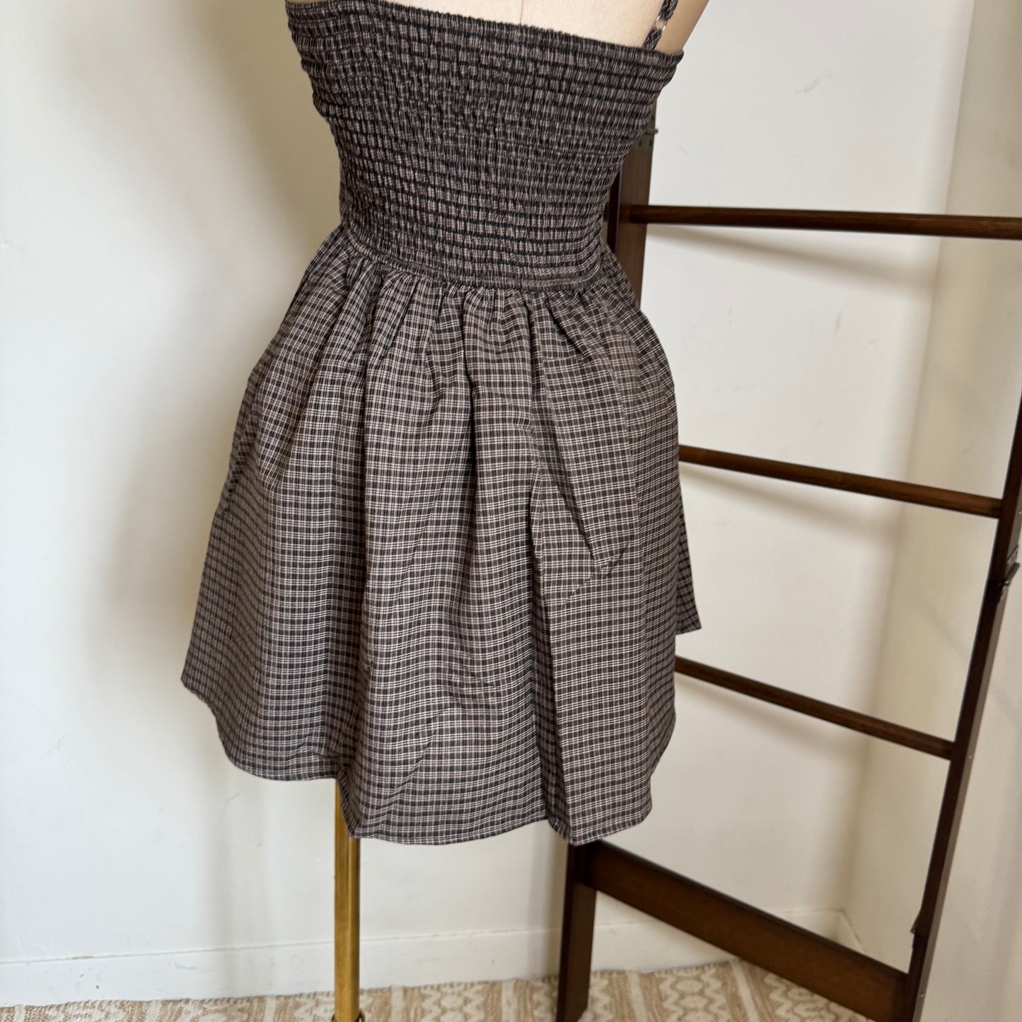 Picnic Corset Mini Dress-Square Print