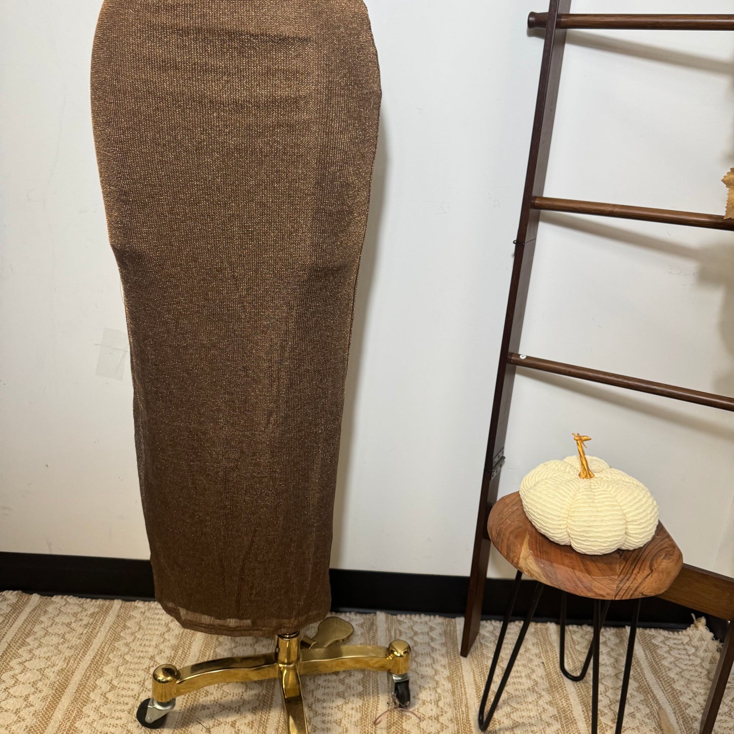 Halter Cowl Neck Metallic Knit Maxi Dress-brown
