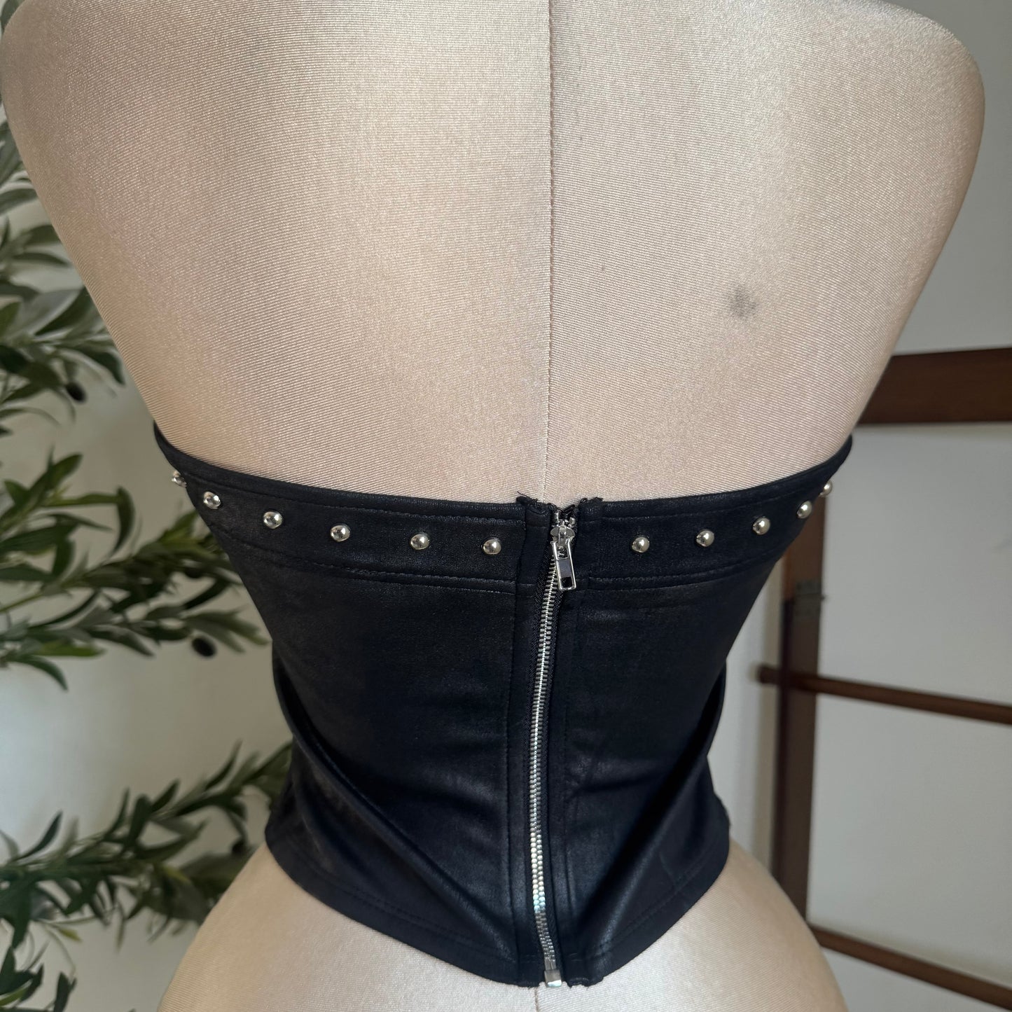 Stud Strapless Suede Top-black