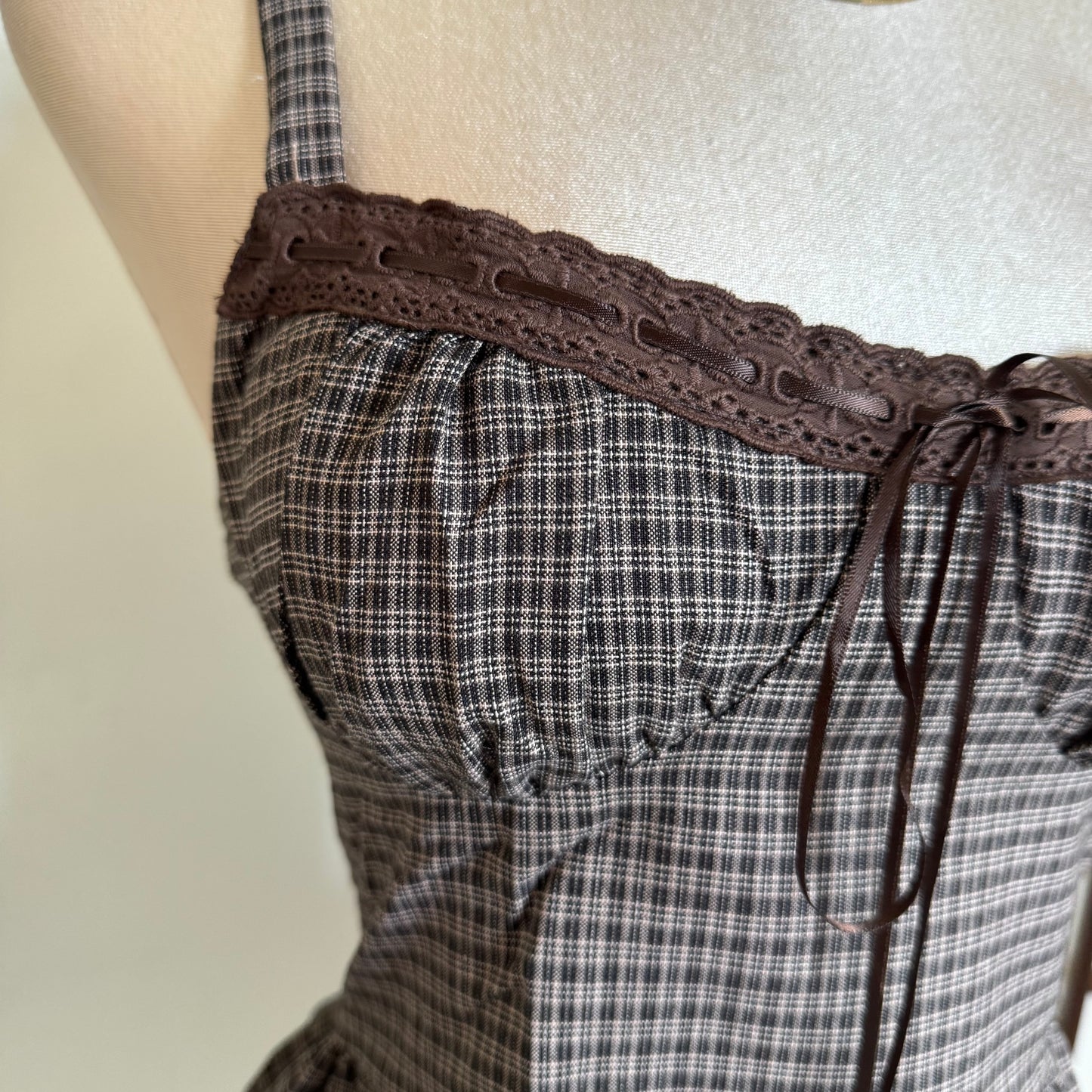 Picnic Corset Mini Dress-Square Print