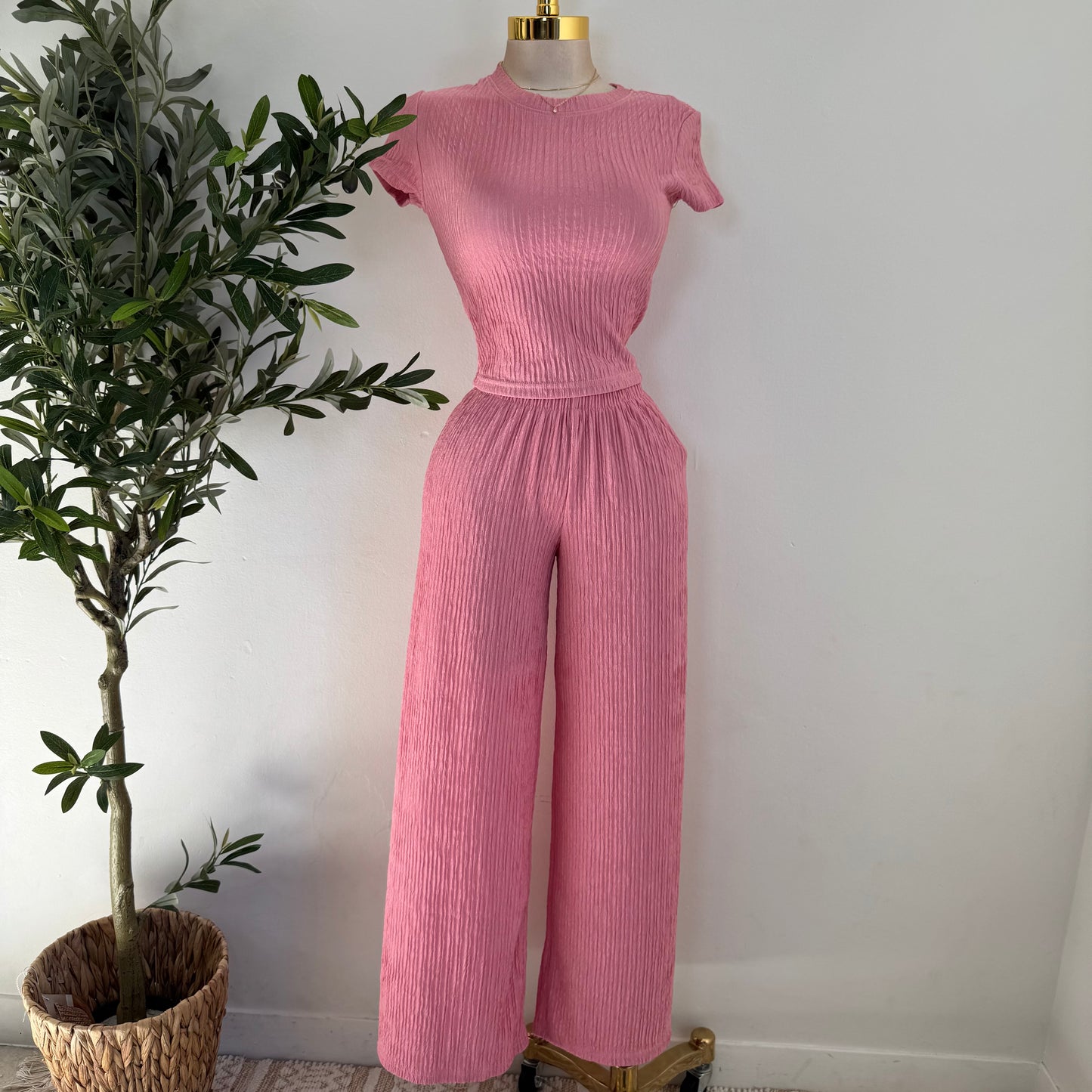 Tamara Short Sleeve Piece Set-Pink