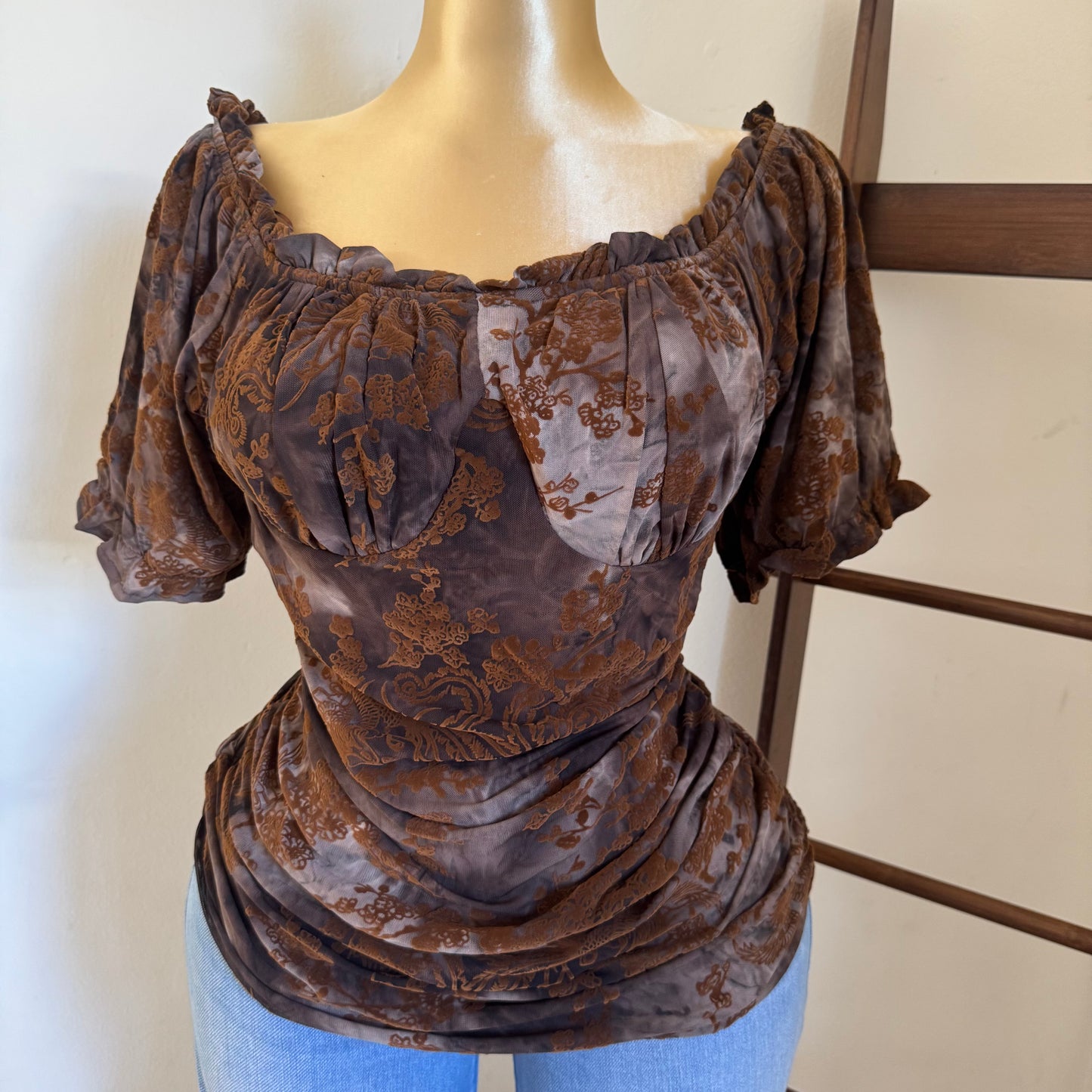 Off Shoulder Plus size Top-Brown