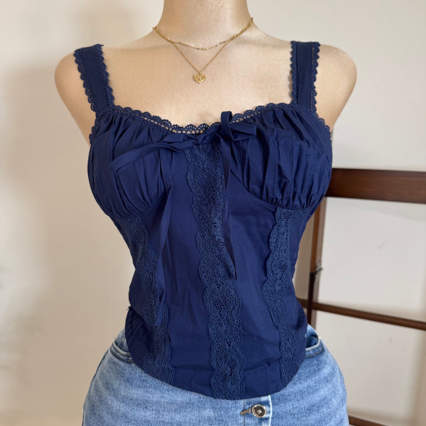 Picnic Corset Top-Navy Blue