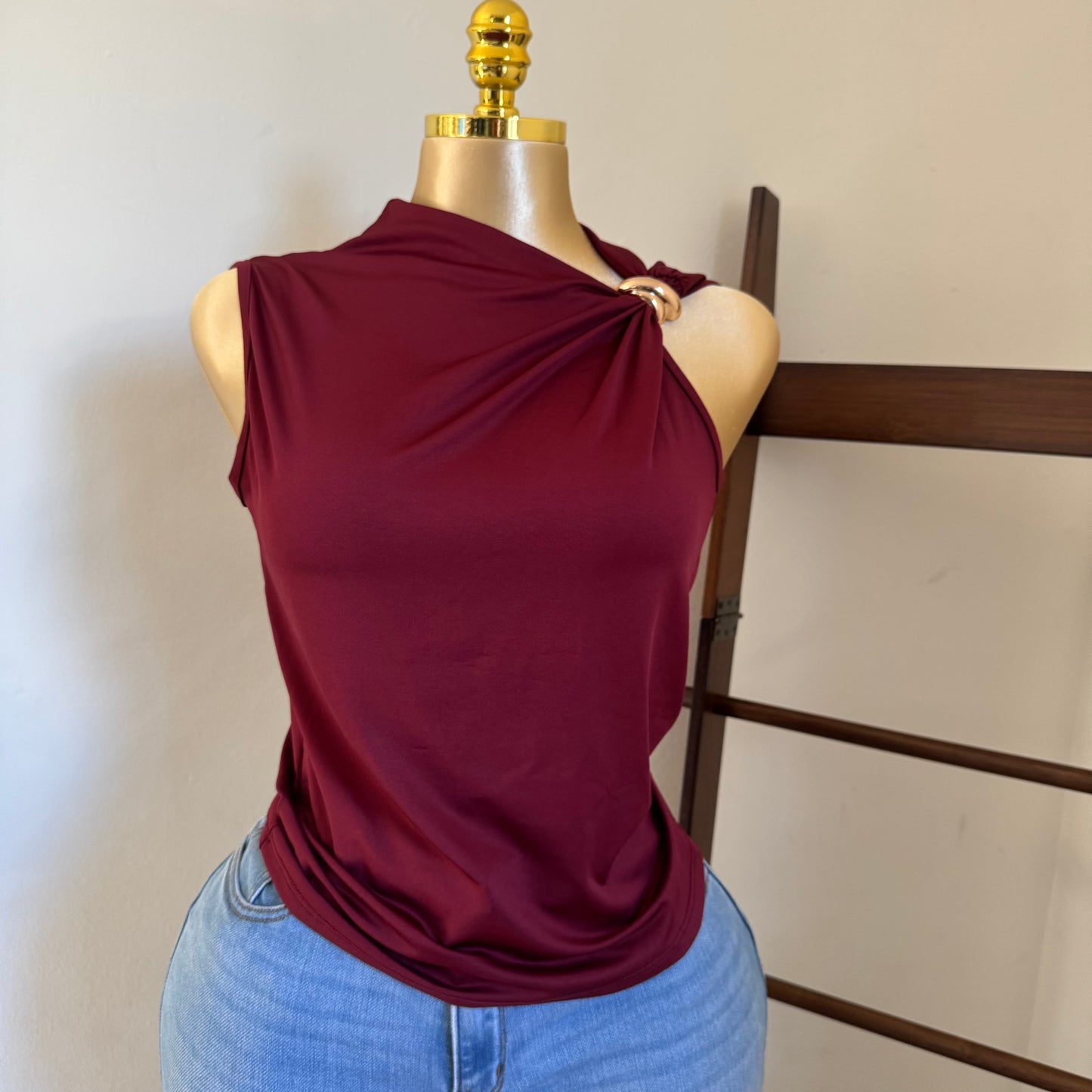 Plus size Top With Gold Detail -Burgundy