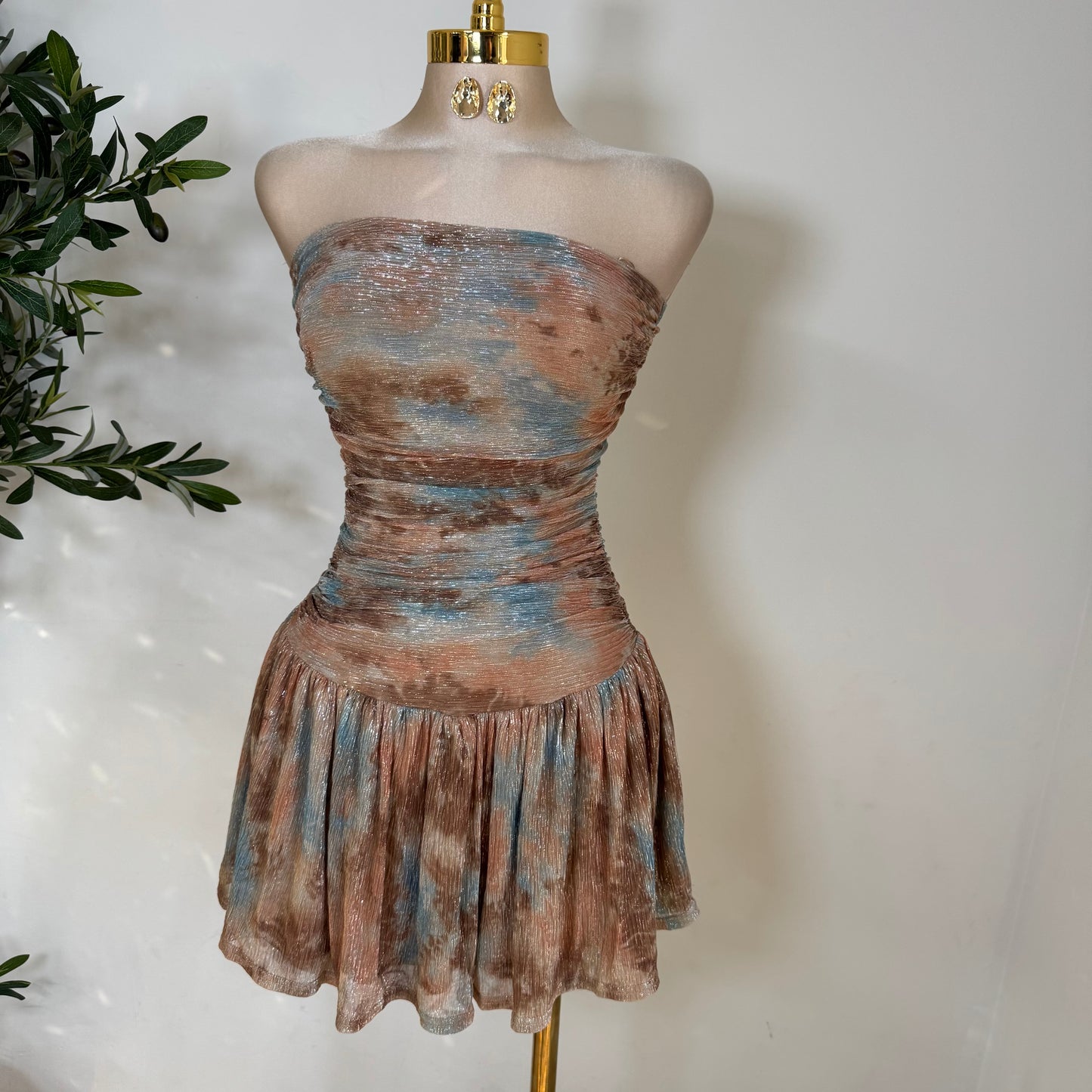 Tube Ruching fit and Flare Mini Dress-Copper
