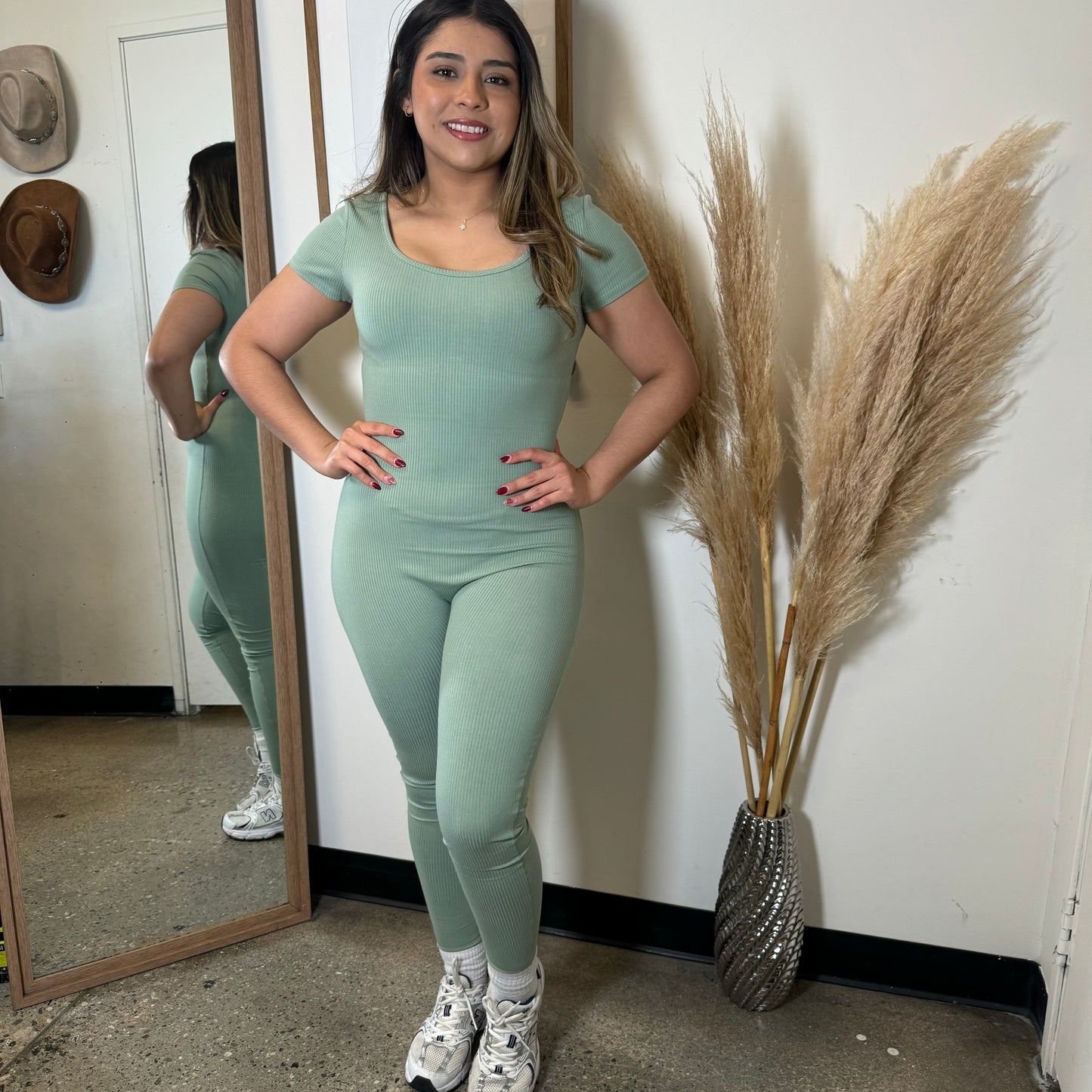 Azary Short Sleeve Jumpsuit-Sage Green