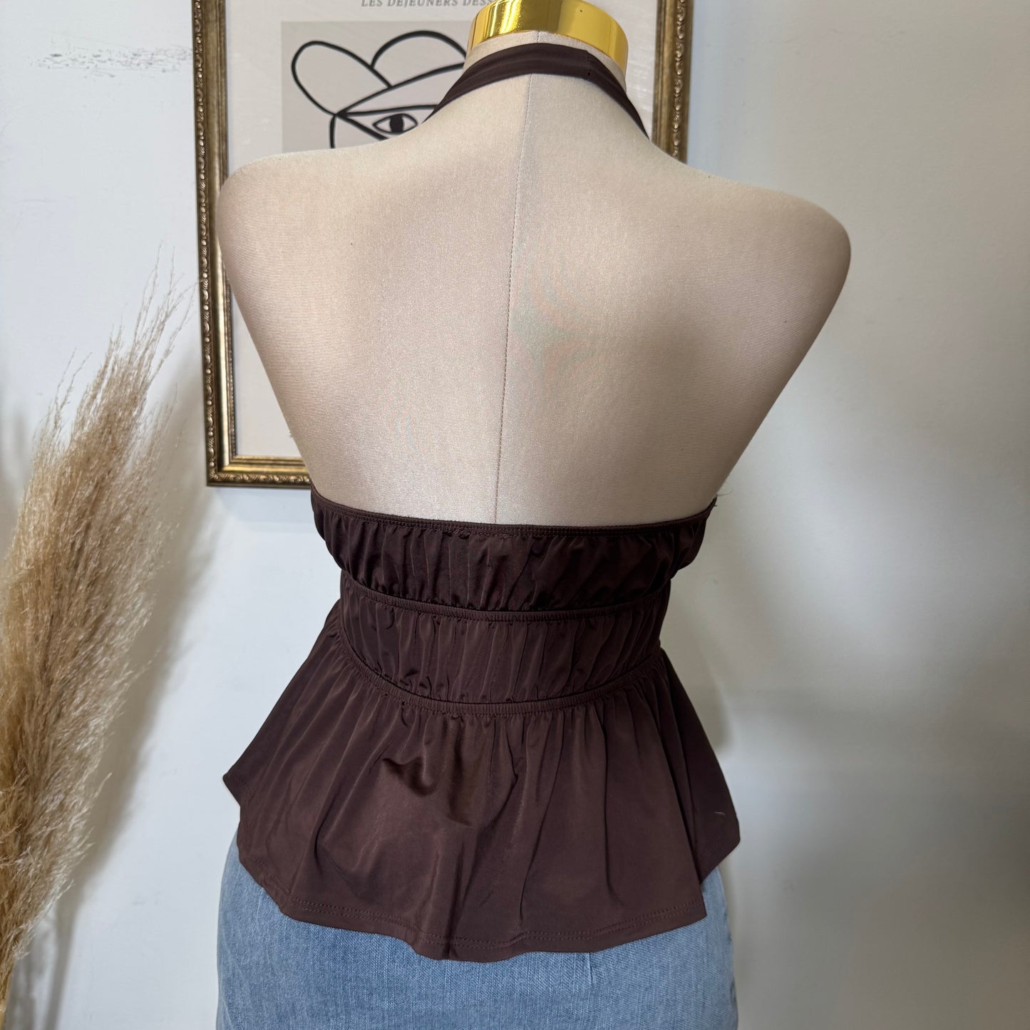 Halter Front Tie Venechia Top-Brown