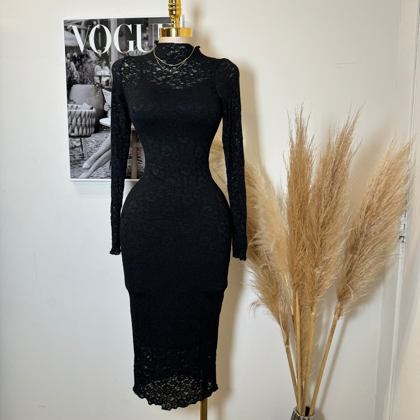 Rosie Lace Midi Dress-Black