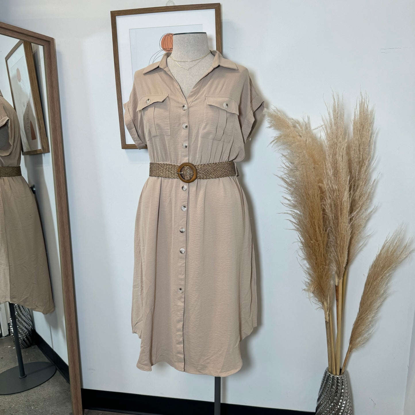 Lorel Dress with Belt PL-Taupe