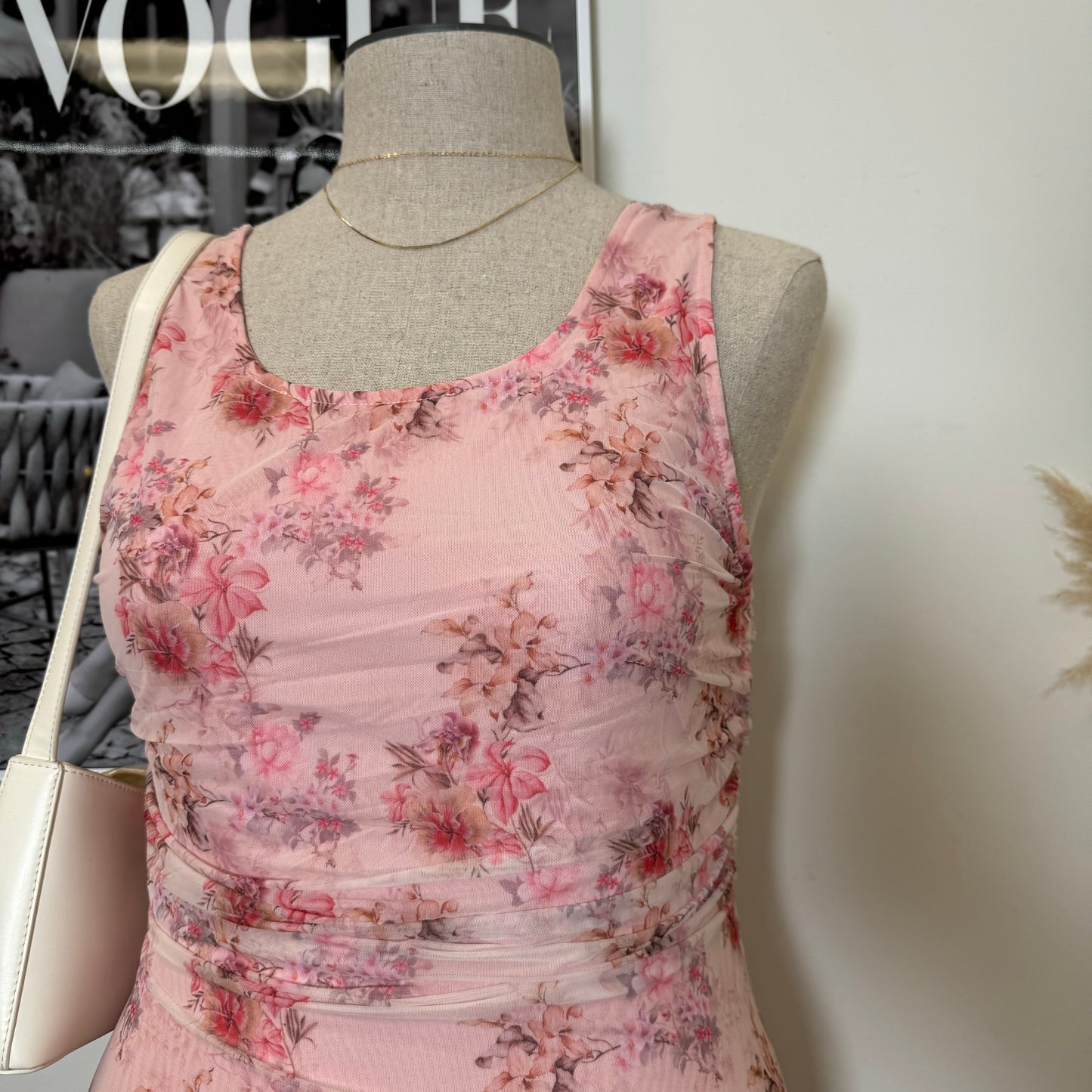 Midi Dress with Sheer Ruffle Detail PL -Pink