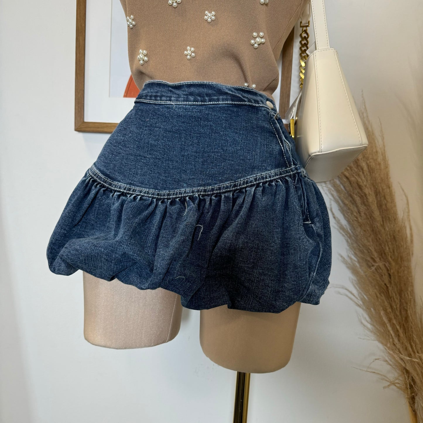 Bubble Denim Mini Skirt-Denim