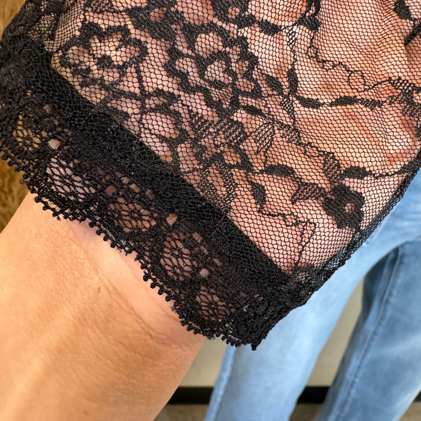 Nadie Lace Long Sleeve Top-Black
