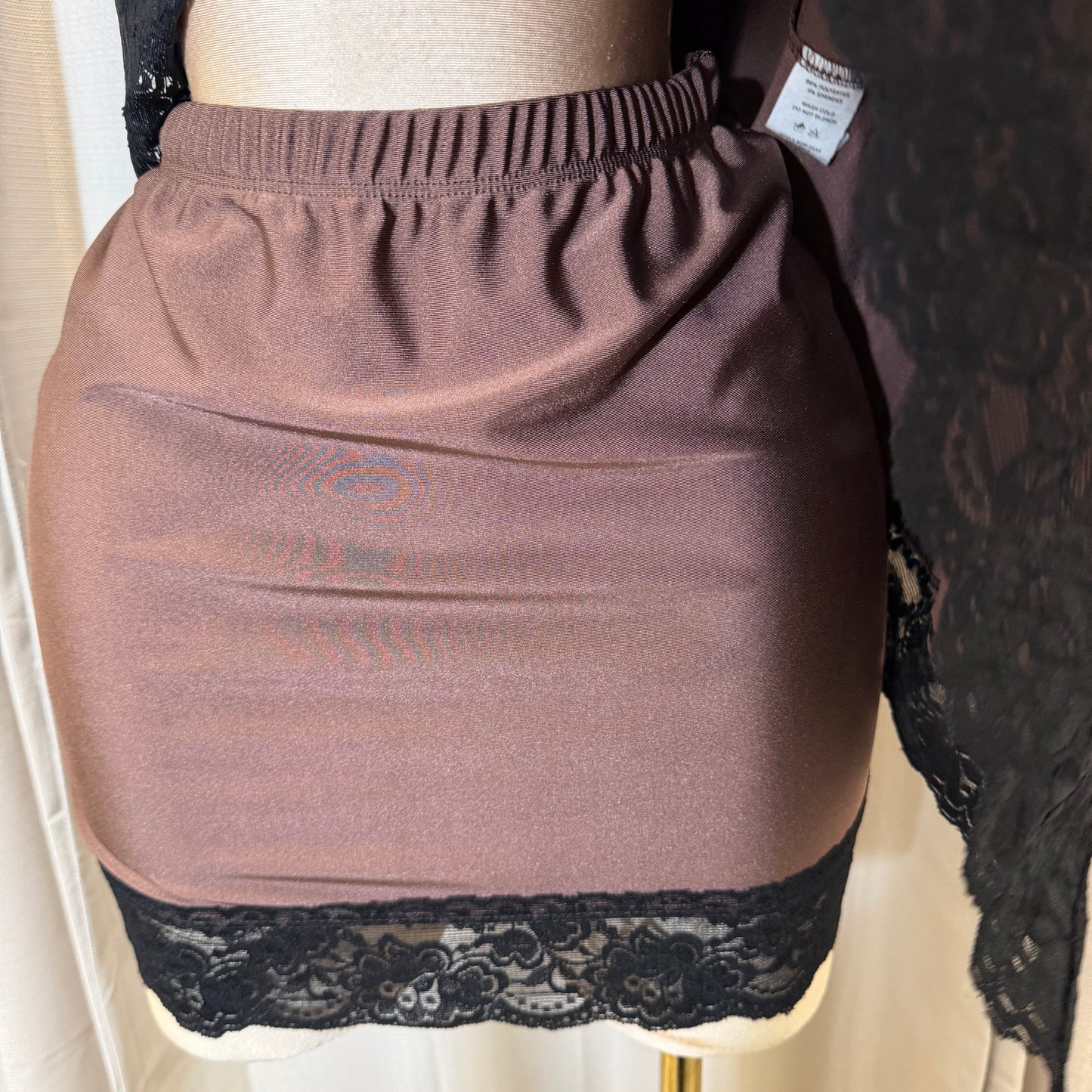 Asymmetrical Lace Skirt Set-Brown with black